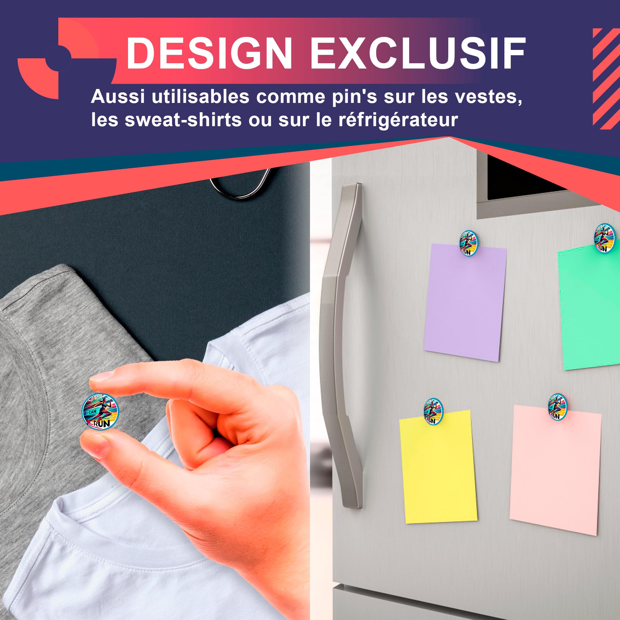 Porte-dossard Aimant Running - Pack 4 Aimants Dossards Triathlon, Fixation Haute Résistance, Porte Dossard Trail, Running Femme Accessoire avec Designs (I Can Run)