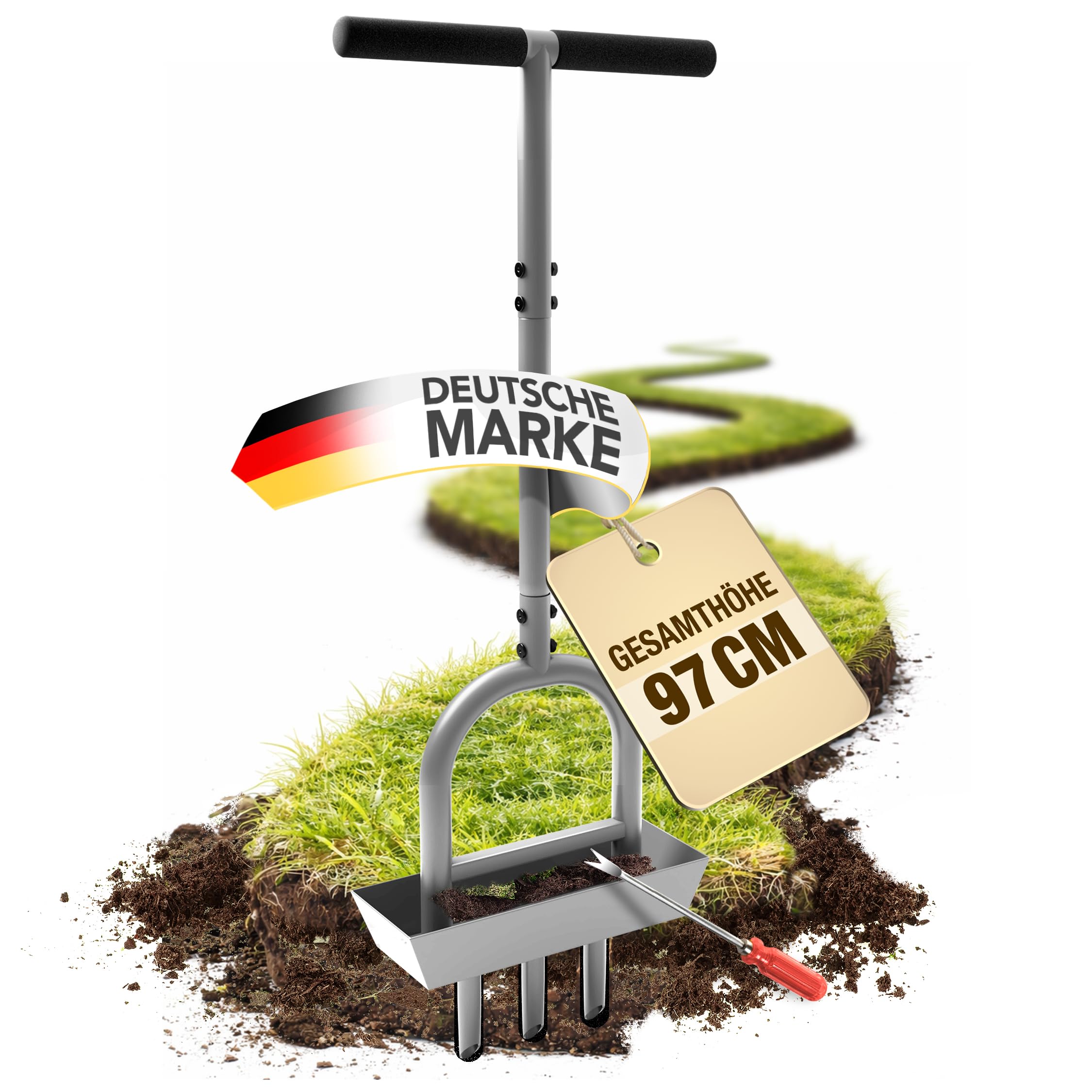 Rasenlüfter & Aerifizierer | Manueller Rasenbelüfter mit Hohlspoons zum Entfernen von Erdkernen | Rasenlocher für gesunden Rasen