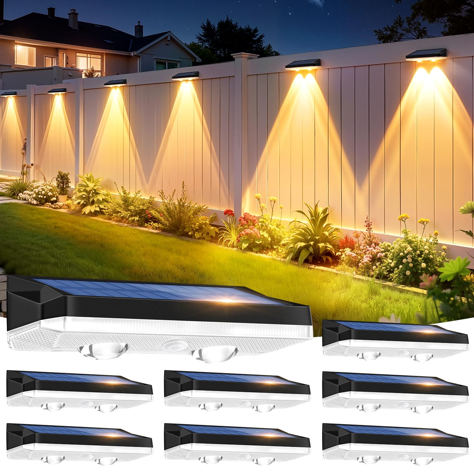VIIIVA Solar Fence Lights, 8pcs Solar Lights Outdoor Garden Waterproof IP65,11 Colors 13 Modes RGB Garden Light, Solar Powered Outdoor Light for The Fence,Patio, Backyard,Yard & Pathway Decoration