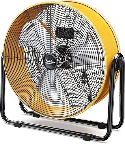 Miniatura 8 de Simple Deluxe Ventilador de tambor de metal resistente de 24 pulgadas, ventilador de piso industrial de alta velocidad de 3 velocidades para