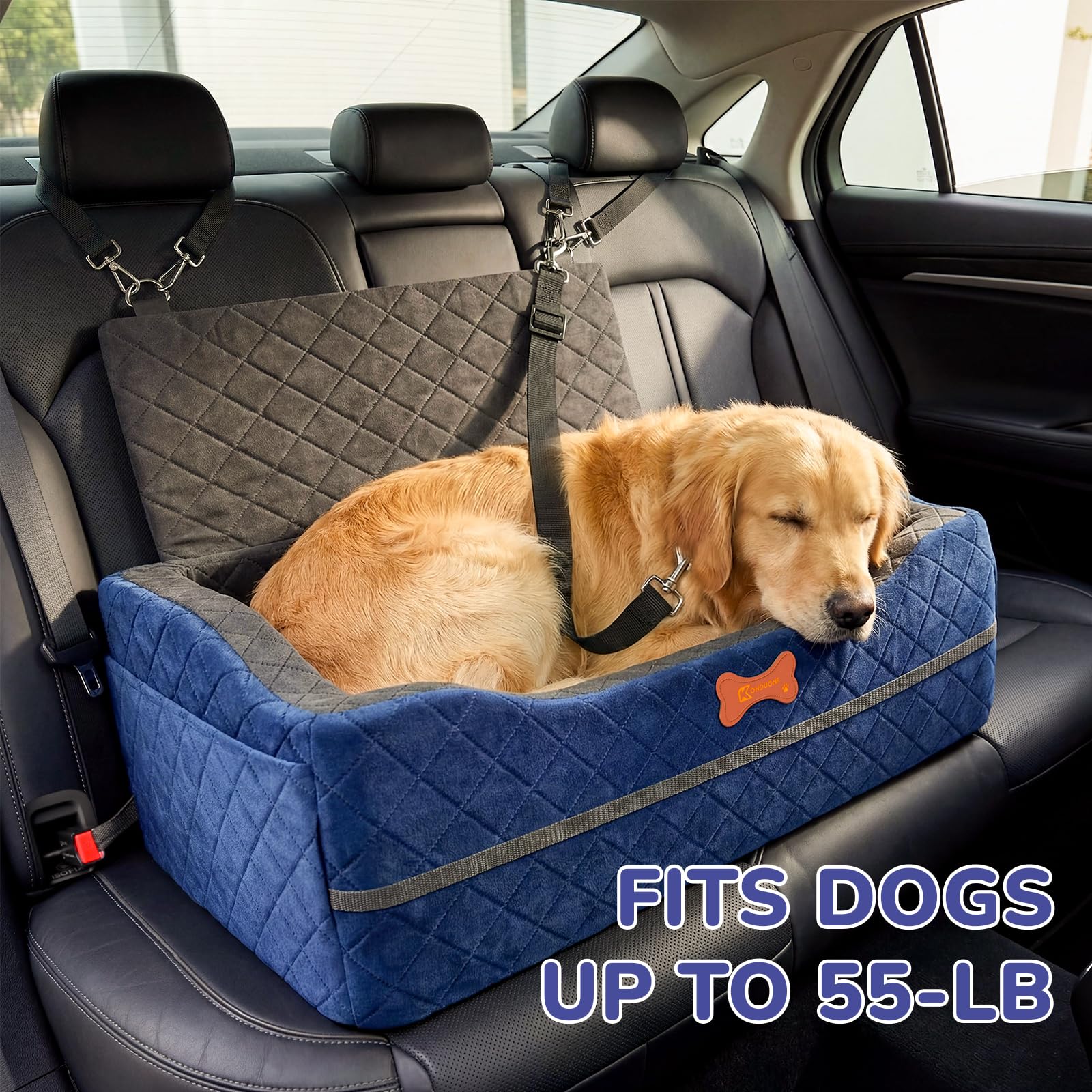 Hunde-Autositz für mittelgroße und große Hunde, 10,2 cm, erhöhter Hundesitz mit ISOFIX-Sicherheitsfixierung, waschbarer Bezug und hochdichtem Memory-Schaum, tragbar für Auto vorne/hinten/Kofferraum