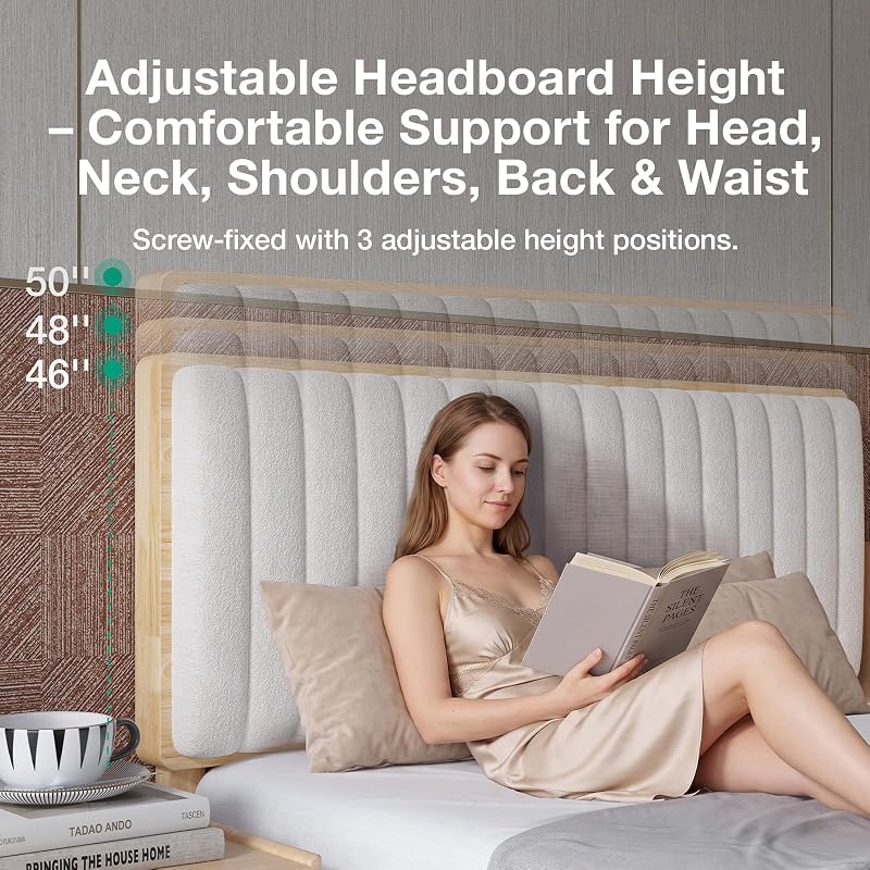 Novilla Queen Size Bed Frame with 3-Level Adjustable Upholstered Headboard image 4