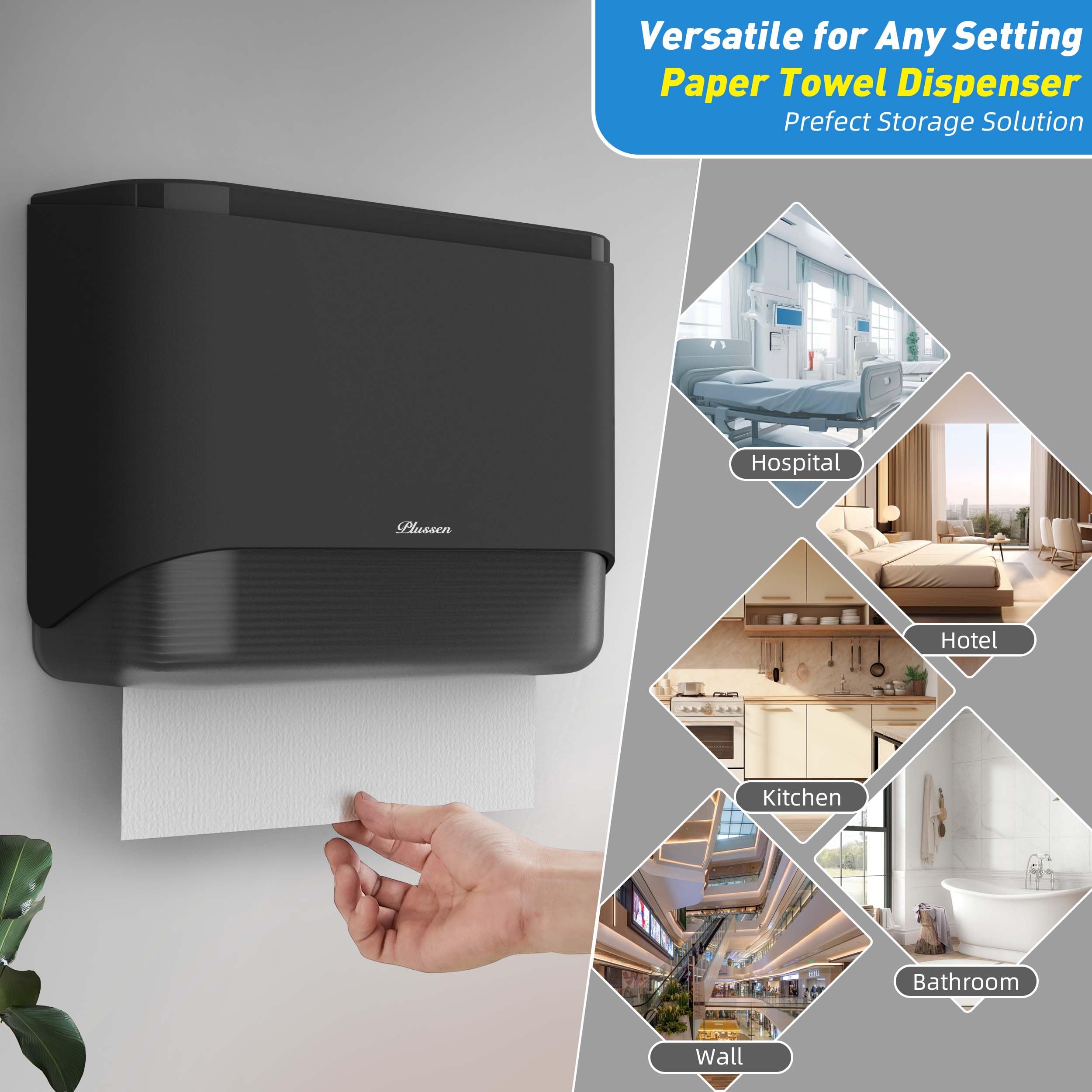 Wall Mount Paper Towel Dispenser – Self-Adhesive Or Drill Mount, Lockable For Commercial Use, Holds C/Z/Tri-Fold Towels