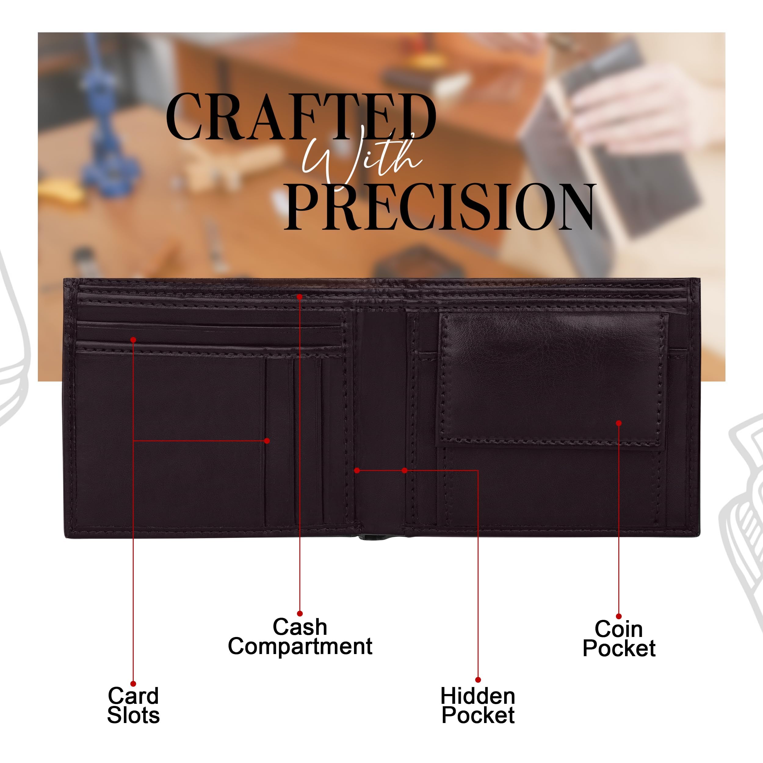 The Wallet Store Personalised Leather Gift Set for Men | Wallet, Reversible Belt, Engraved Pen & Keychain Combo with Name | Premium Gift Box for Birthday & Corporate Gifts (PN03-KC14-BT01-WL15-BRN) 2