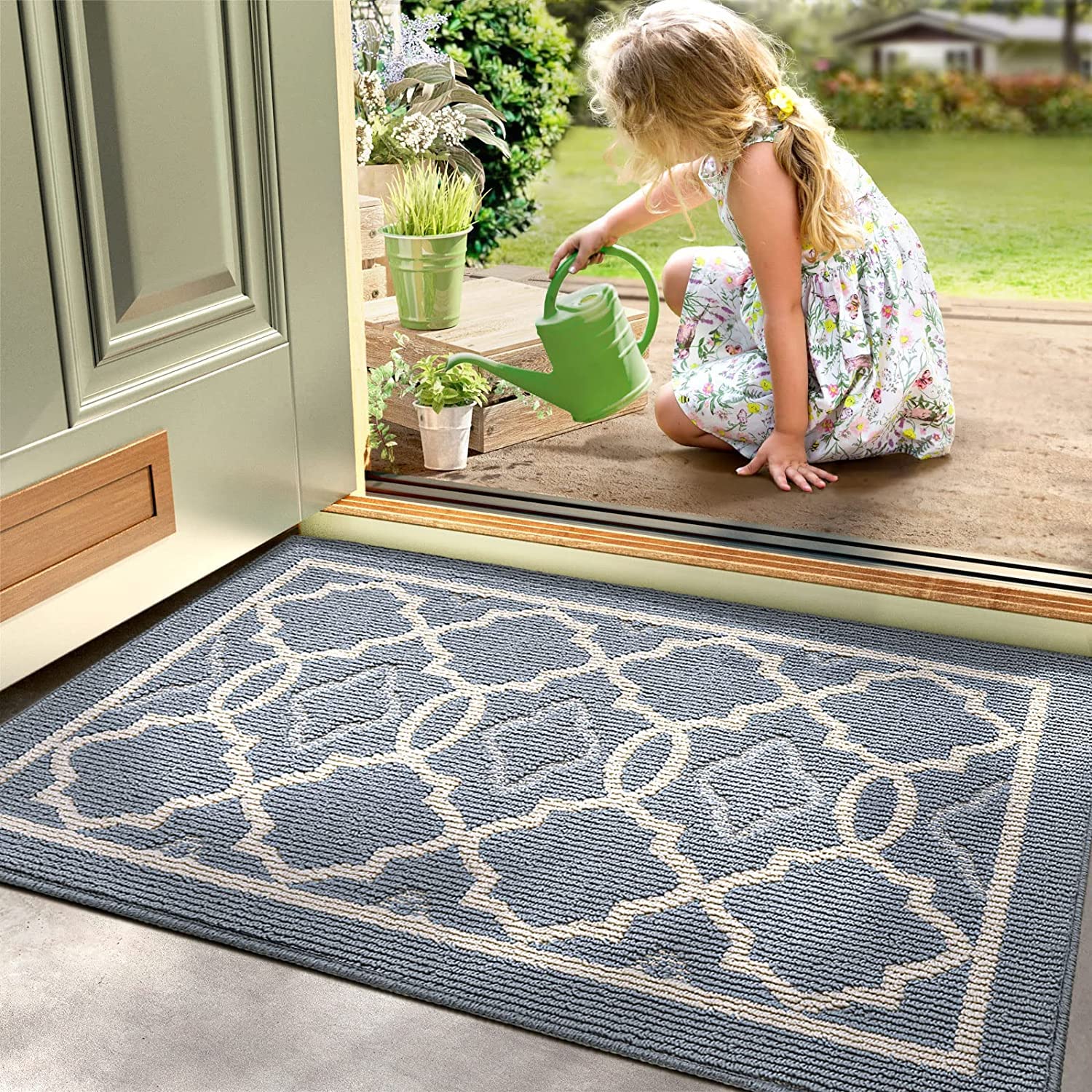 MIXDE Indoor Door Mat, Non-Slip Profile Entrance Rug, Absorbent Machine Washable Front Doormats for Back Door, High Traffic Areas (60 * 90 cm, Light Gray)