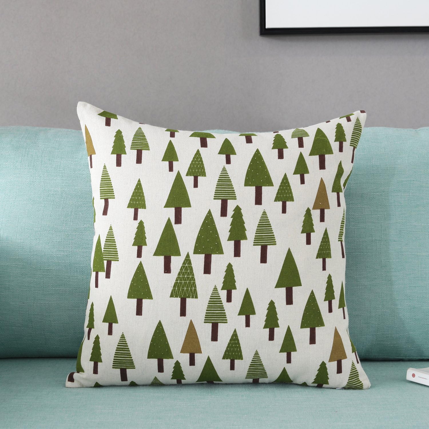 TAOSON Green Trees Pattern Cotton Flax Soft Home Decorative Throw Cushion Cover Pillow Cover Pillowcase with Hidden Zipper Closure Only Cover No Insert 18x18 Inch 45x45cm