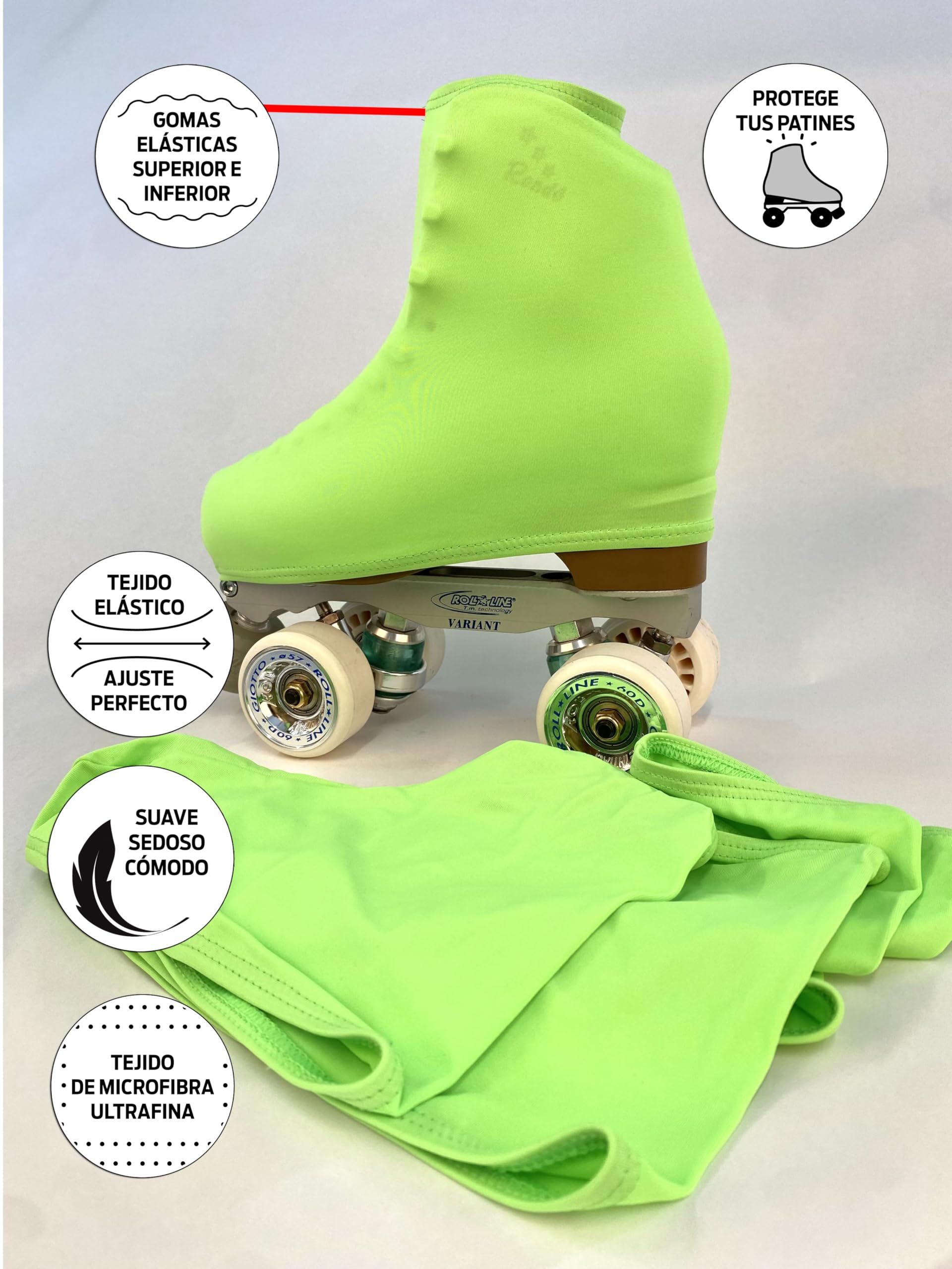 CRLSPORT Cubrepatín para Niña y Mujer, Funda Patín Skate, 180 Densidad, Talla Universal, Verde Flúor