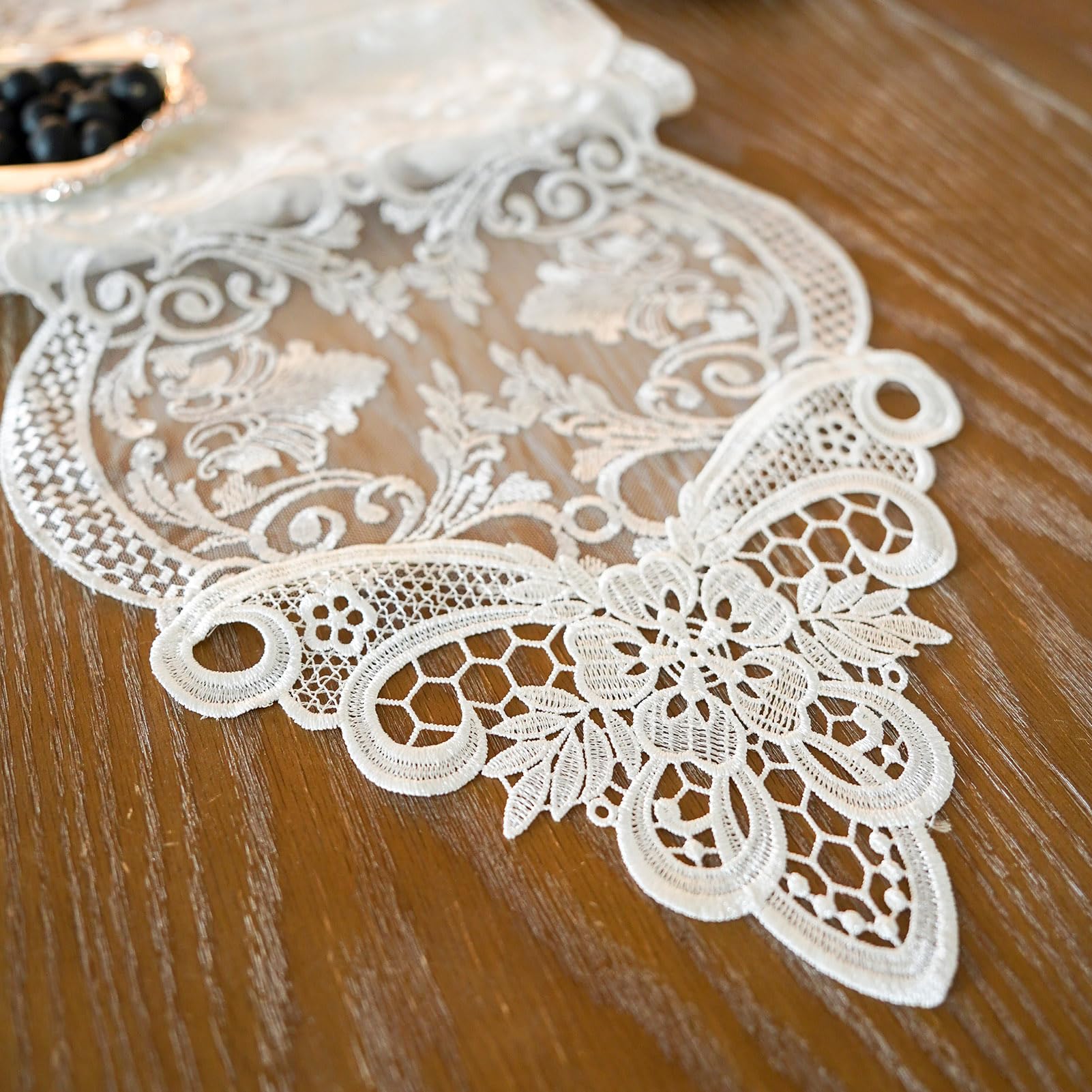 lace runner for dresser Vintage Ivory Lace Table Runner 14 x 36 | Floral Net Lace Dresser Scarf