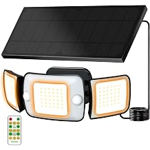 intelamp Solar Flood Lights Outdoor Waterproof, 6000mAh 1500LM Split Mono Dusk to Dawn Security Light with Dual Motion Sensor, Remote, 9.8ft Cable for Yard Garden House Warm Light
