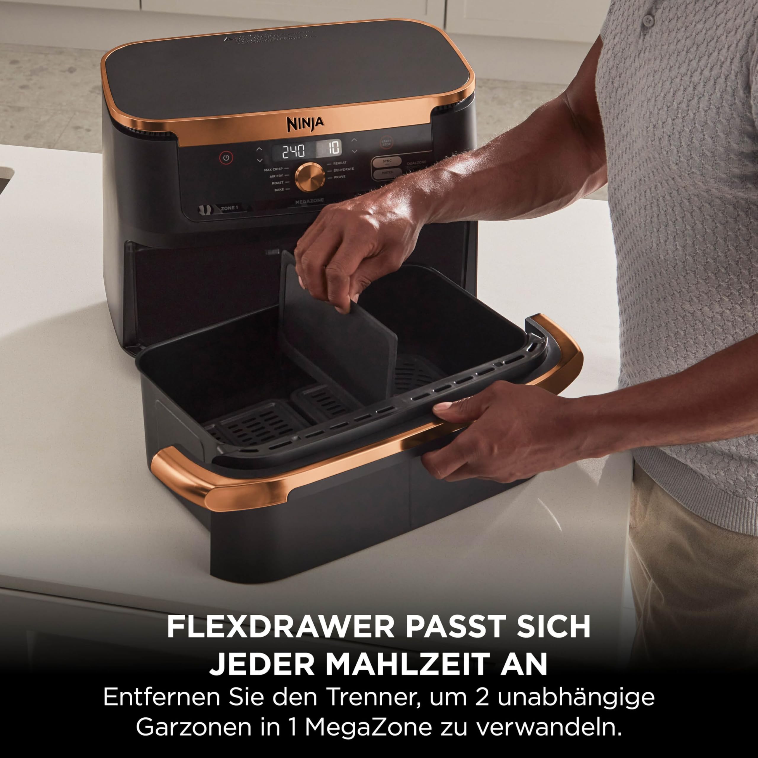 Ninja Foodi FlexDrawer Dual Zone Heißluftfritteuse 10,4-Fach AF500EUCP Schwarz Kupfer