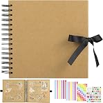 80 Pages Scrapbook Album de photos Brown Kraft Épaisseur de papier carré 20.5x20.5cm DIY Livre de mémoire 250GSM Kit de scrapbooking 15 Anneaux pour Mariage Anniversaire Noël PAP21SKP40