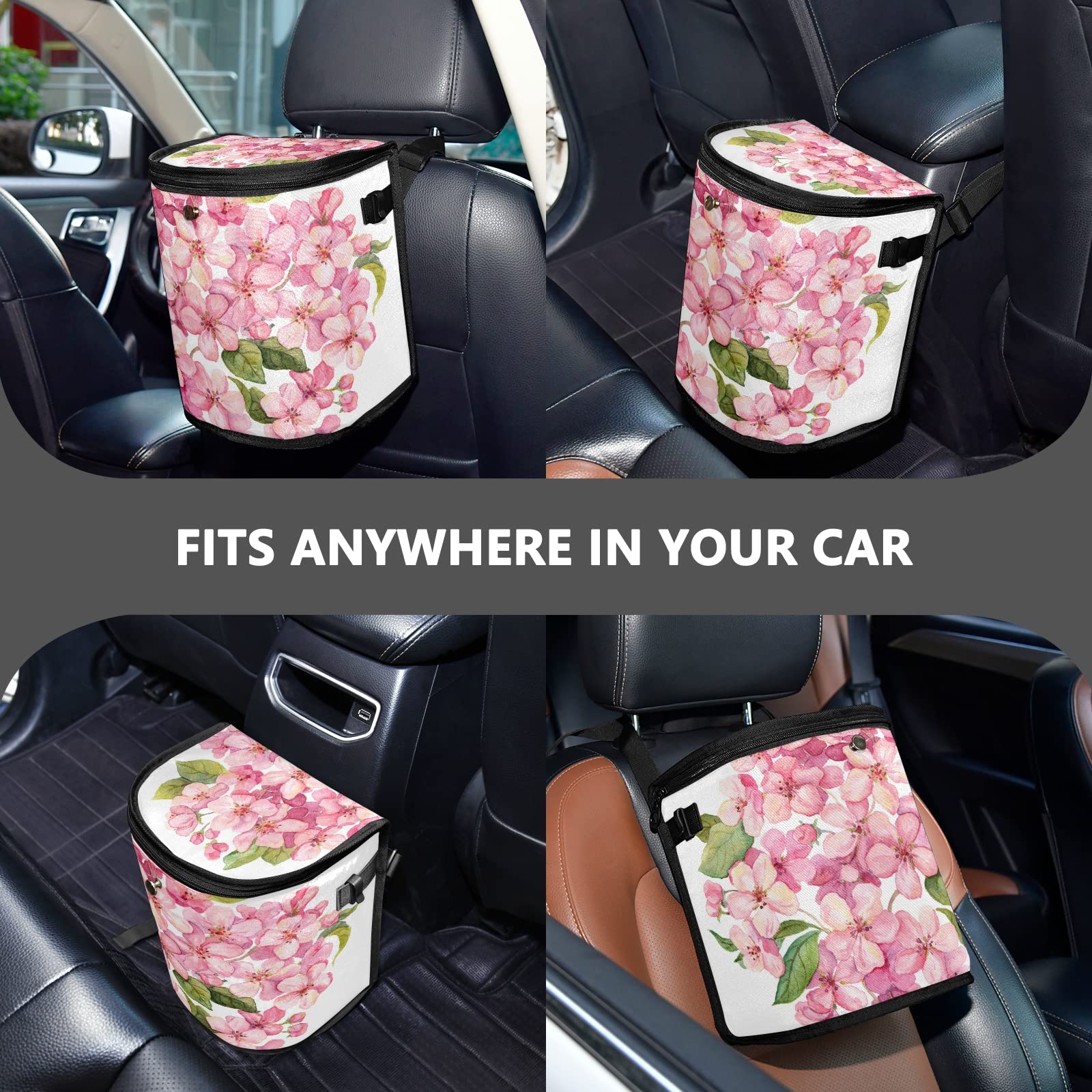 suojapuku Pattumiera per auto con coperchio,pattumiera per auto,fiore colorato rosa,Pattumiera per auto con tasche portaoggetti