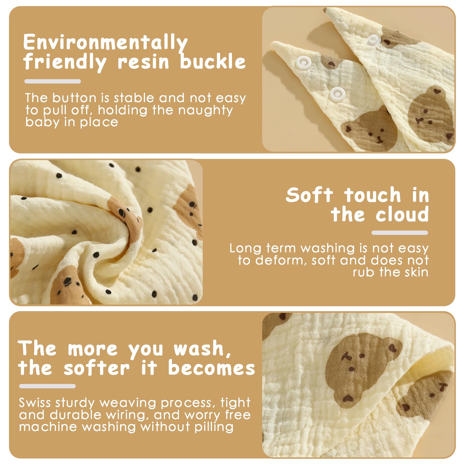 WPNCYK 6-Pack Baby Drool Bibs - 100% Cotton Absorbent Dribble Bibs for Newborns, Infants & Toddlers | Soft Washable Bibs with 6 Adorable Animal & Fruit Designs (Bear, Tiger, Lemon+) - Image 3