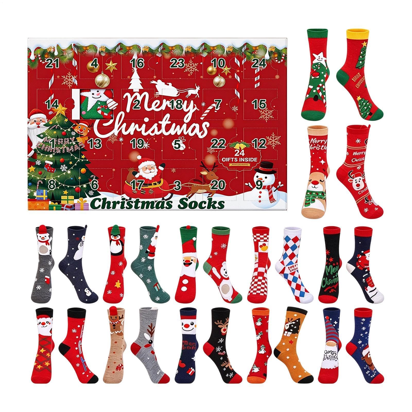 2026 Socken Adventskalender Festliche 24-Tage-Baumwoll-Weihnachtssocken | Feiertags-Advents-Countdown Für Familientreffen, Party, Jahresfeier, Geburtstag, Festival, Reise, Schlafzimmer