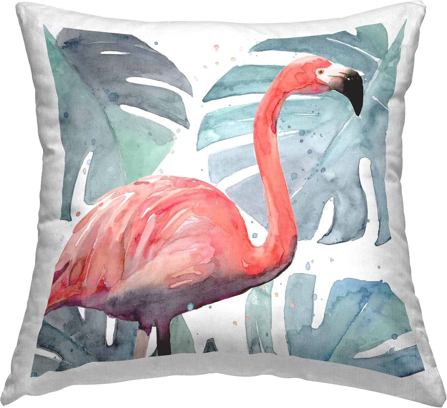Stupell Industries Tropical Flamingo Lush Green Monstera Plant Leaves Design by Annie Warren Throw Pillow, 18 x 18, Pink