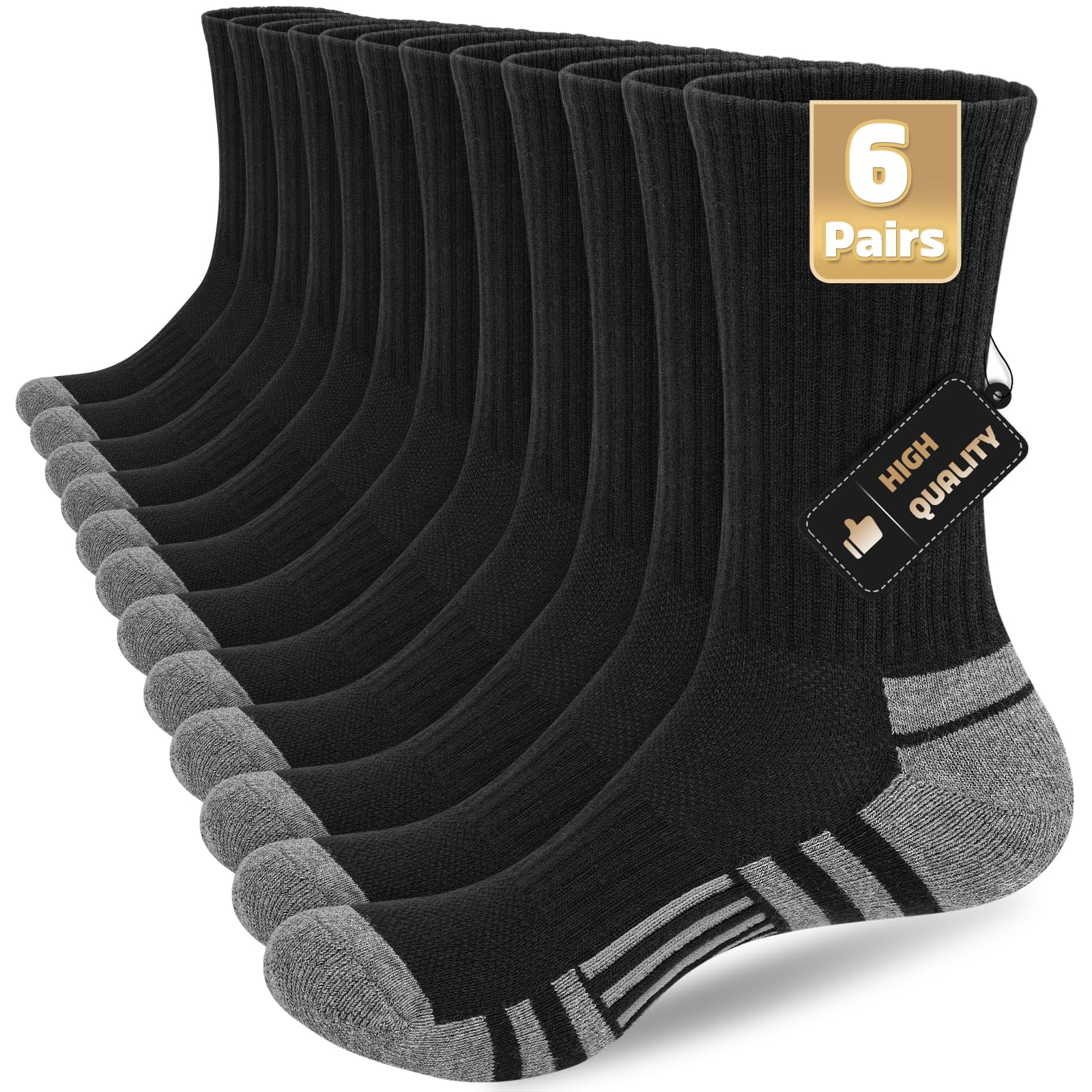 Sneaker Socken Herren 43-46 für Damen, Wandersocken Laufsocken Crew-Socken Geschenke für Damen Herren, Atmungsaktiver Baumwolle Sportsocken, Arbeitssocken Tennissocken Sneakersocken (6 Paar)