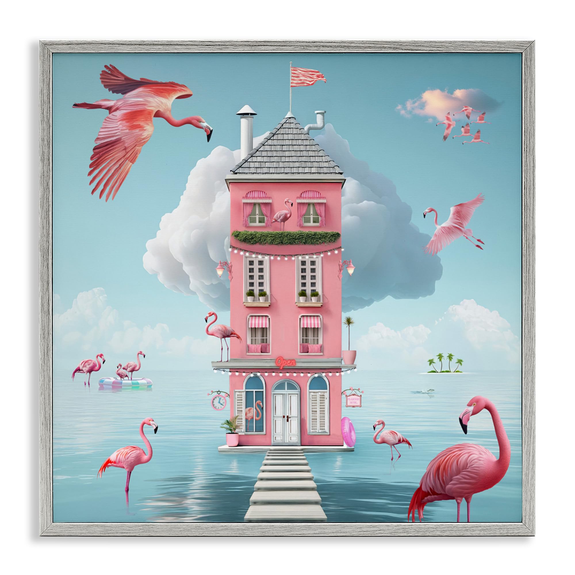 Flamingo Hotel on Water Gray Cadre Salon Moderne Lori Lea Studios Giclée 61x61