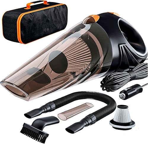 Caraymin - Aspiradora de coche Accesorios para automóvil Pequeña aspiradora portátil de mano de alta potencia de 12 V con accesorios, cable de 16