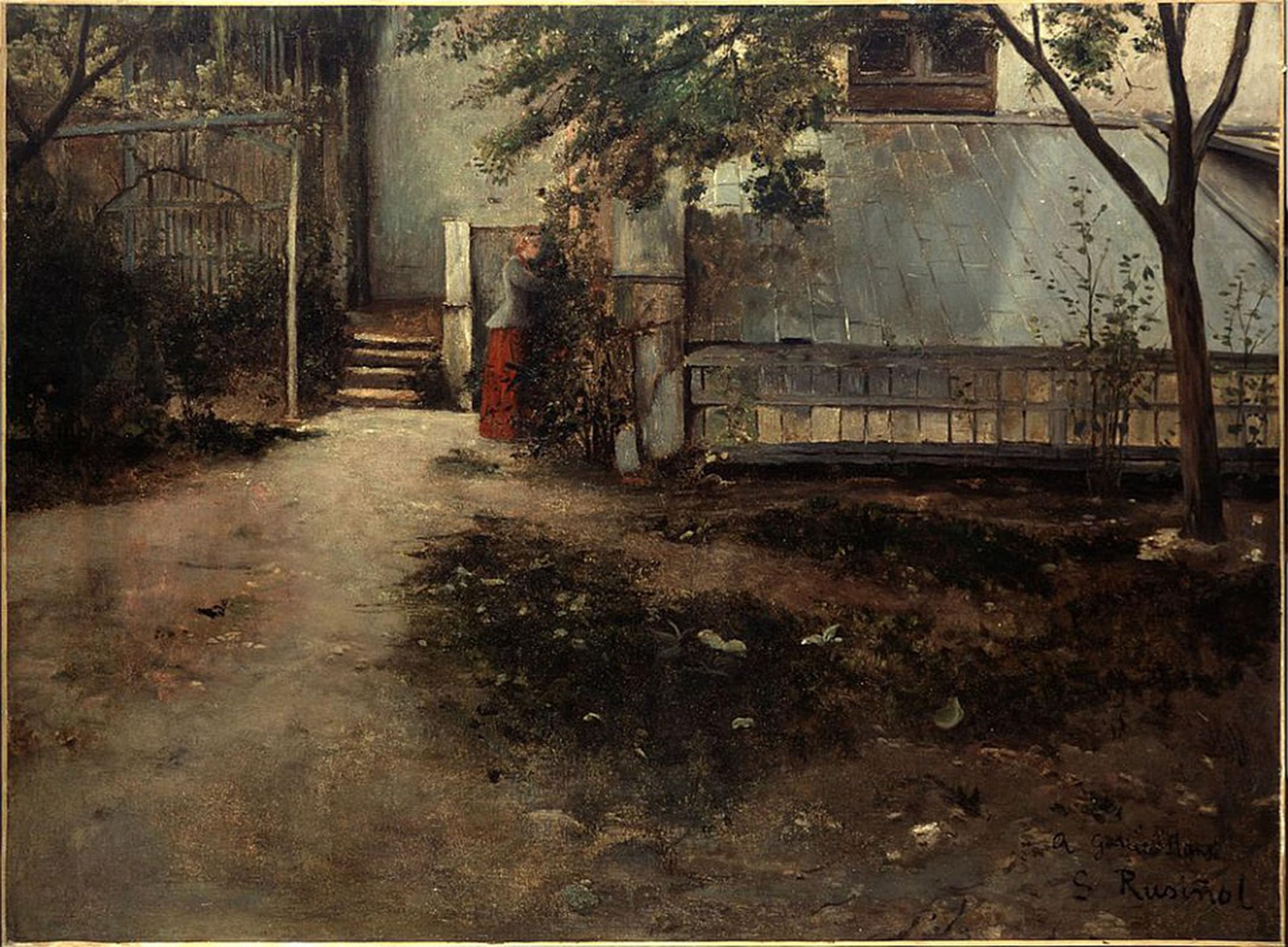 ARTXLXXBN Famous Prints Artwork Pictures Poster Painting Art the Courtyard of My House by Santiago Rusiñol Artwork Landscape Pictures for Home Decor 60x90cm