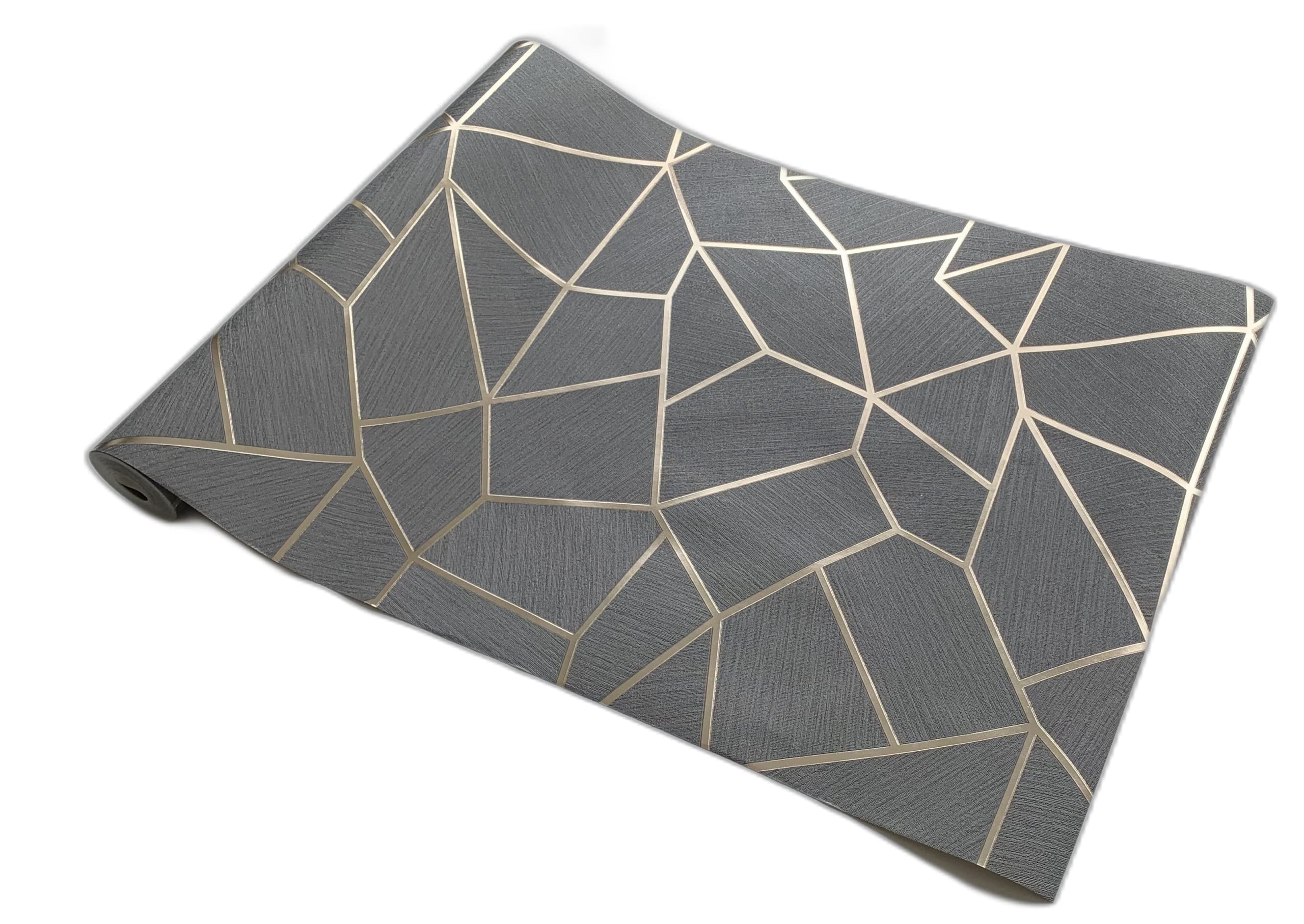 DEKOVERSE Grey PVC Metallic Geometric Wallpaper Waterproof Vinyl Modern Wallcovering Fashion Wall Decoration, Durable Roll 20.86in x 394in 3.52 pounds/roll