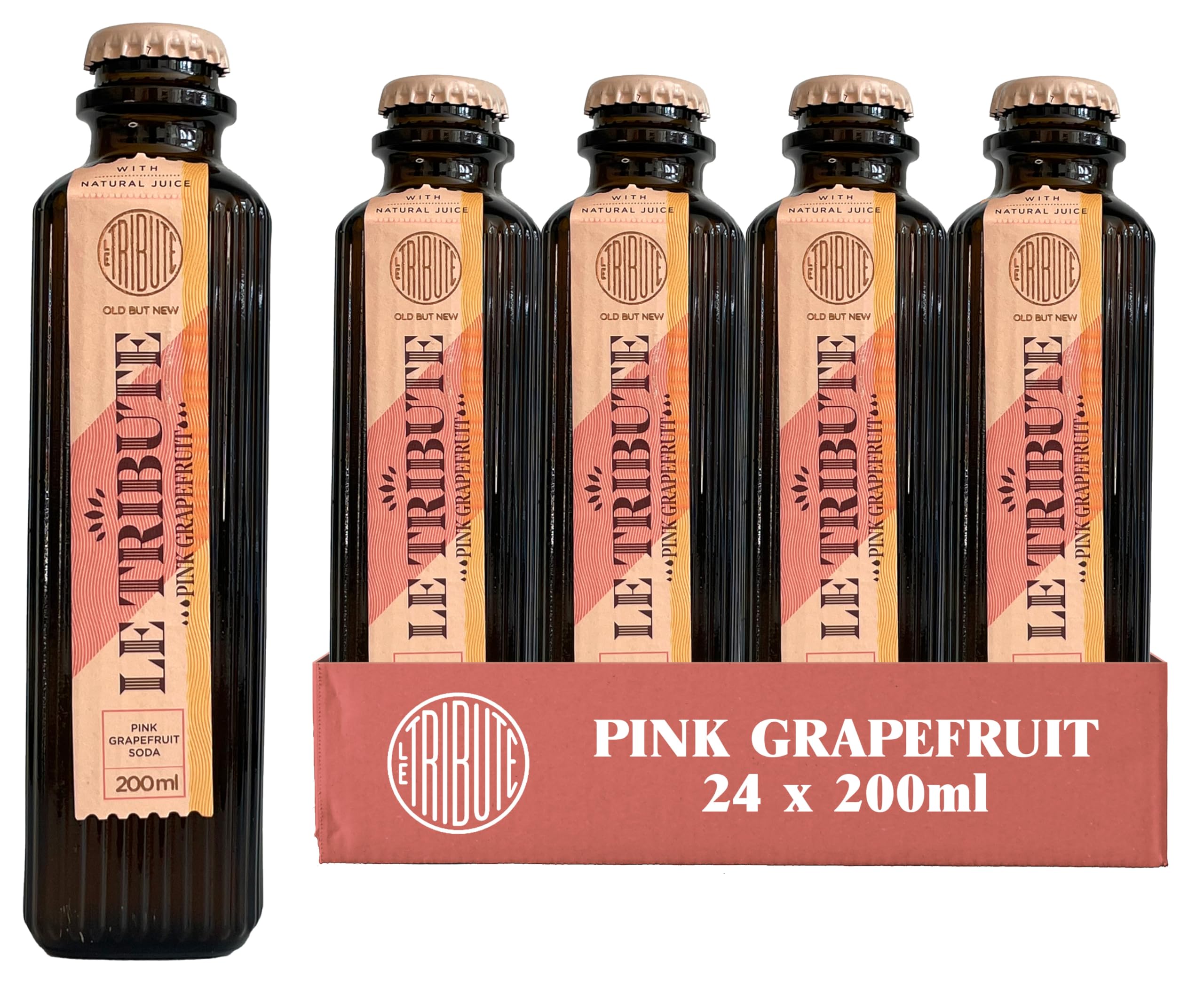 LE Tribute Pink Grapefruit Soda | Case of 24 x 200ml Bottles | Multipack | Made with Natural Grapefruit, Orange and Lemon Juice | Premium Mixer | Perfect for a Paloma Cocktail