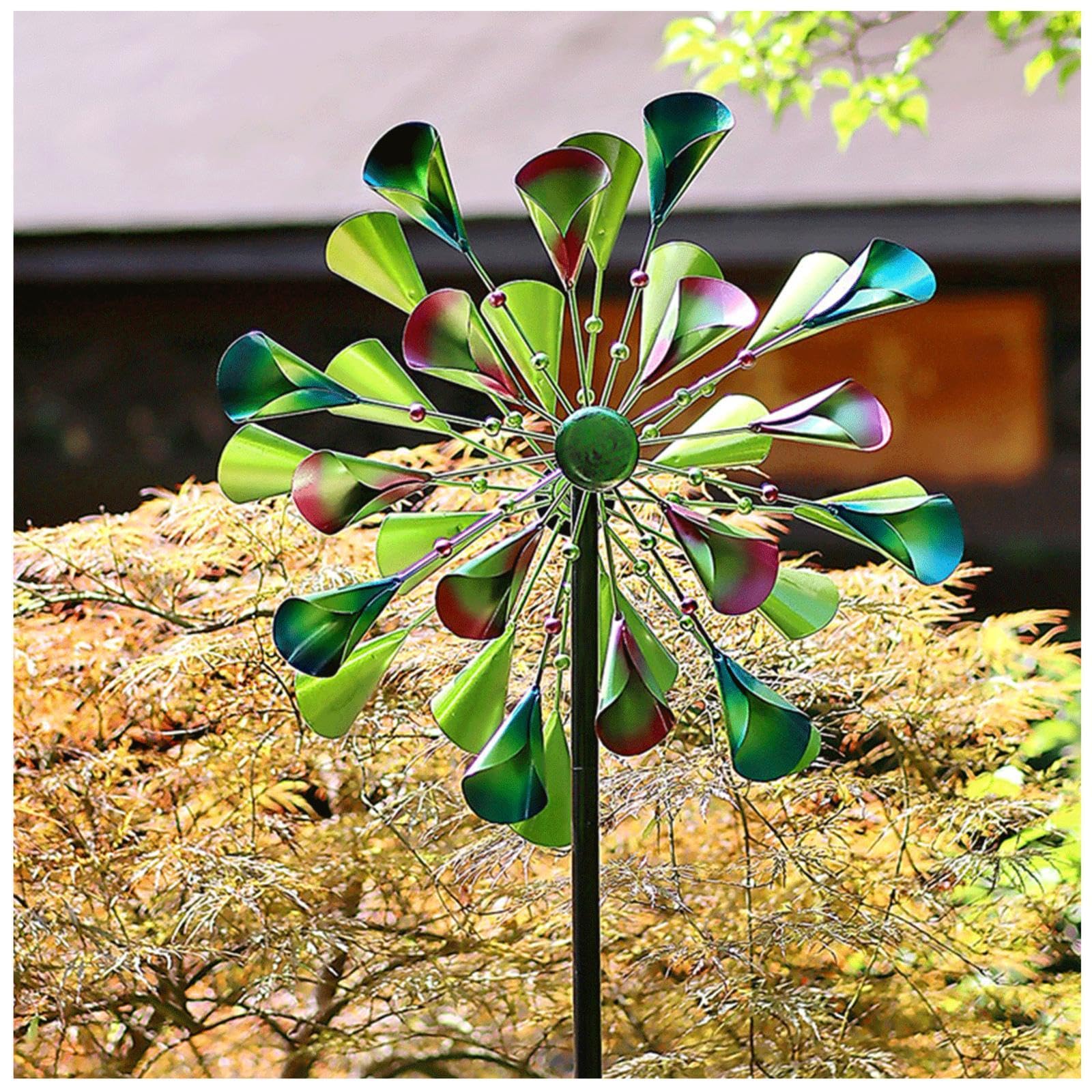 Moulin à vent solaire double roue de 78 pouces avec piquet en métal pour jardin