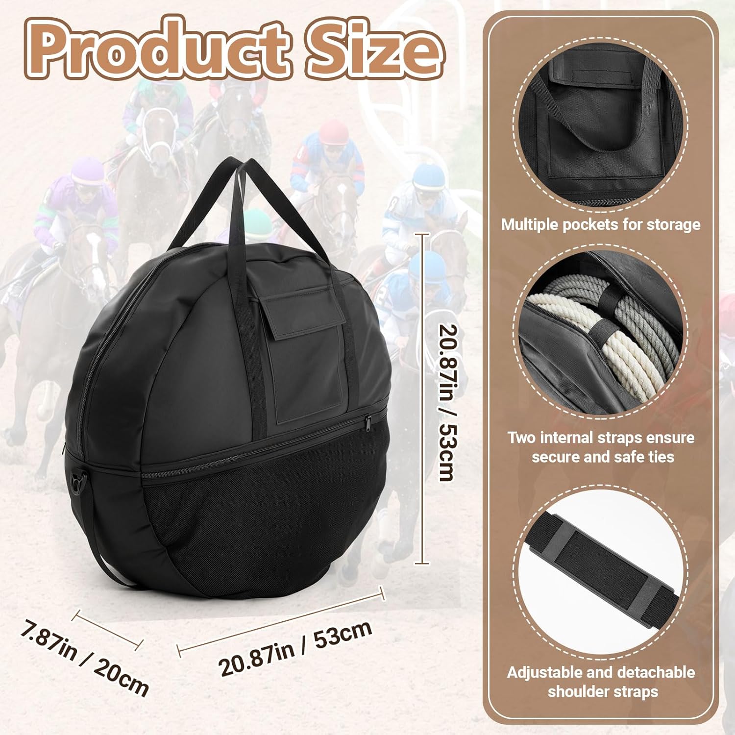 21 x 8 Inch Double Rope Bag with Strap for Trail and Working, Adjustable Strap Round Carry Bag for Roping Equipment Equestrian Accessories