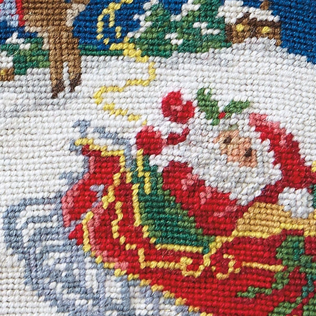 Lillian Vernon Sleigh and Reindeer Personalized Heirloom Needlepoint Christmas Stocking t, 100% Wool, 9.5" W x 17" L