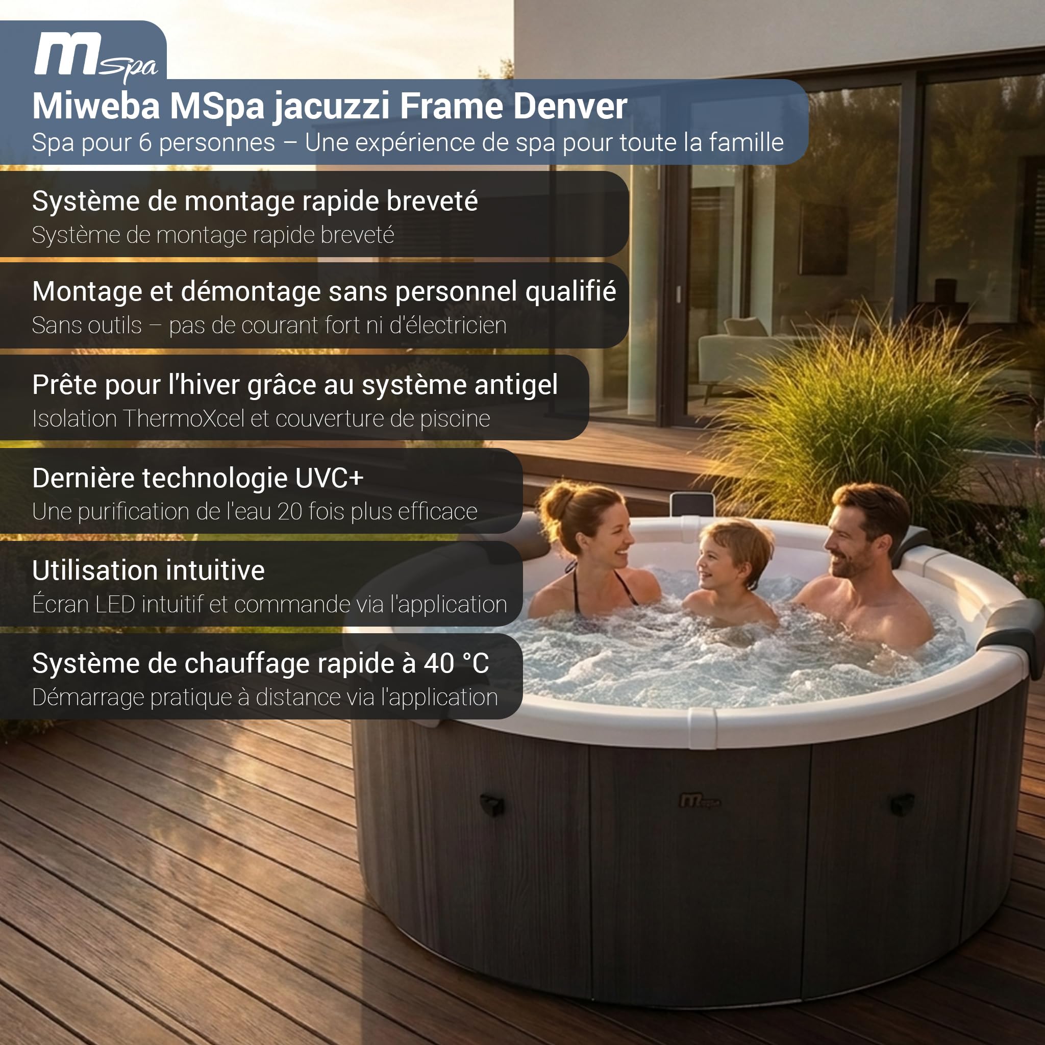 Miweba Whirlpool MSpa Denver à paroi Rigide | Spa 6 Personnes Ø182x70 cm