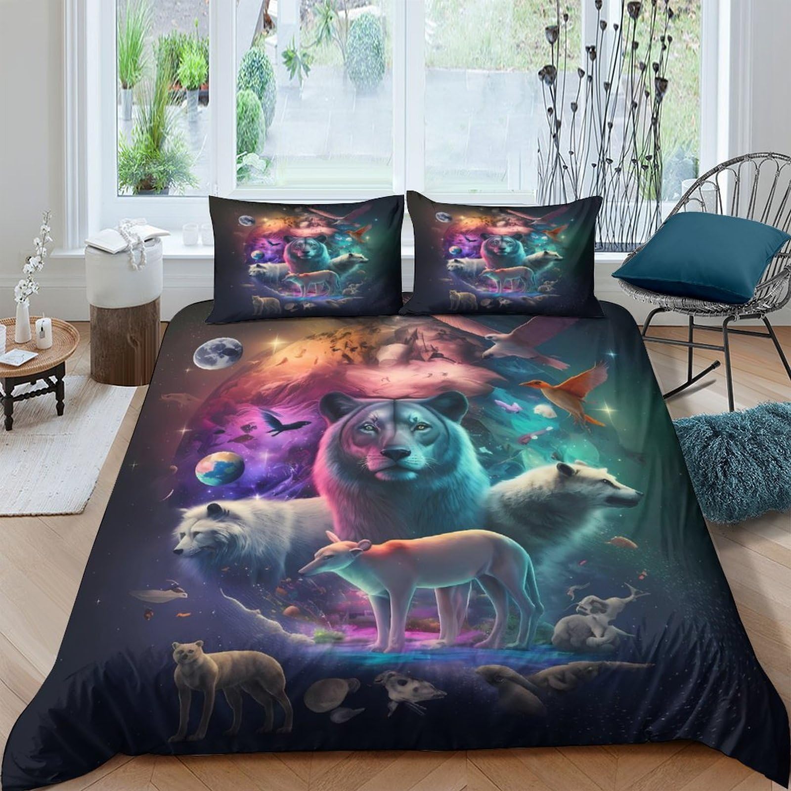 Ctjqhvkz Style-1 3D Printed Fantasy Wolf Fitted Sheet Microfiber Soft Breathable Dream Forest Mattress Cover For Bedroom Decor Protection Single（135X200cm）