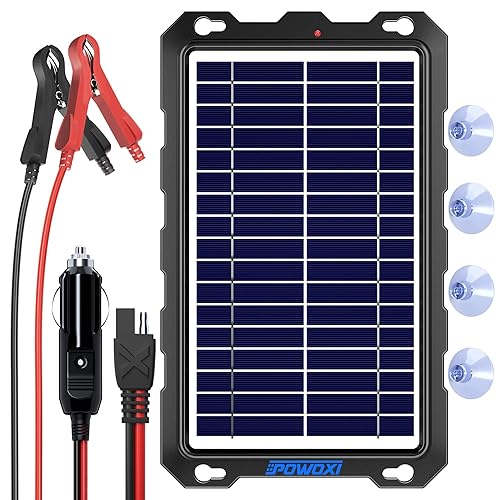 POWOXI Upgraded 7.5W-Solar-Battery-Trickle-Charger-Maintainer-12V Portable Waterproof Solar Panel Trickle Charging Kit for Car, Automotive, Motorcycle, Boat, Marine, RV,Trailer, Snowmobile, etc. - Solar Powered Battery Chargers 7.5w-B