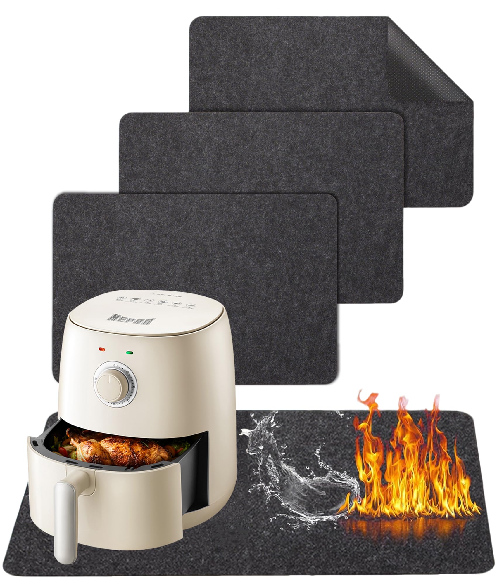 耐熱シート 耐熱300℃ 断熱マット 3枚セット 44×30cm 保護シート 傷防止 防汚 滑り止め 調理台保護マット ノンフライヤー コーヒーメーカー レンダー 電子レンジ用