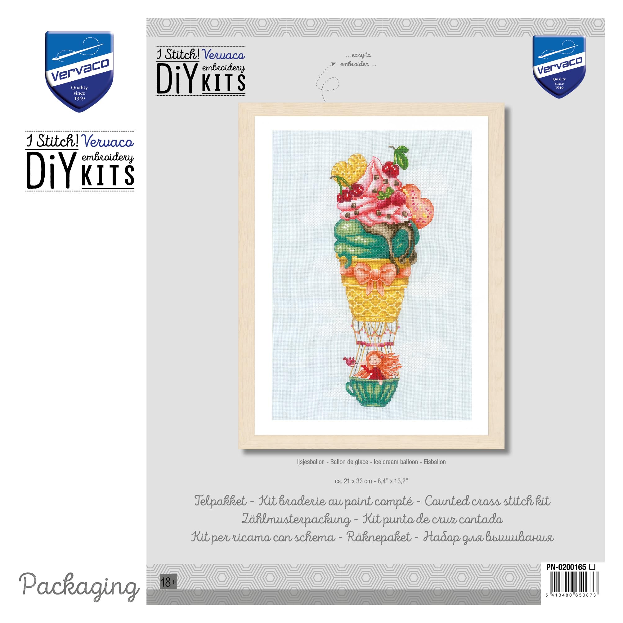 VERVACO Haft Krzyżykowy Liczony Zestaw Obraz do Haftu LODOWY BALON Zrób to Sam Zestaw Kreatywny dla Dorosłych 21 x 33 cm Dekoracja Ścienna DIY Cross Stitch Kit