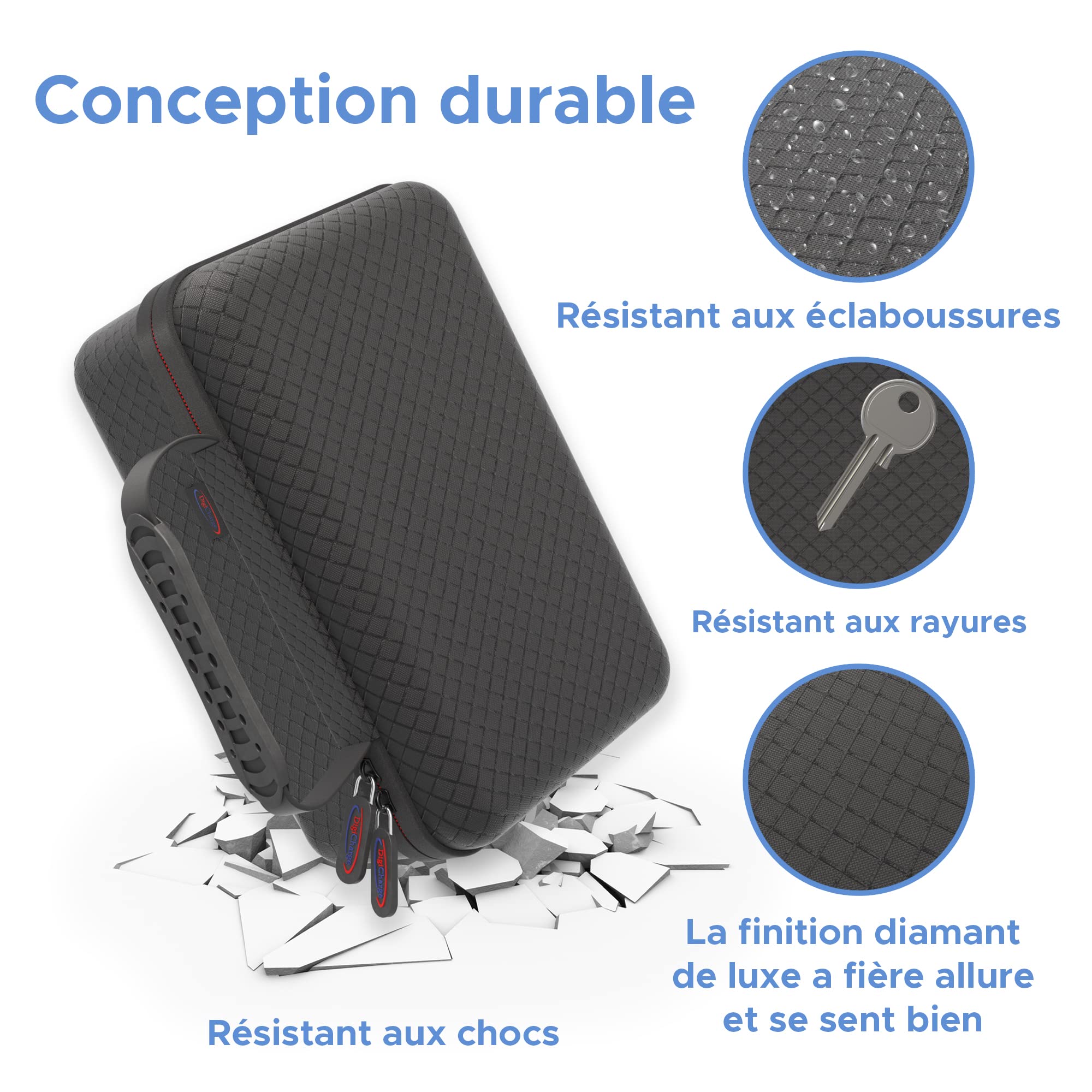 Digicharge Étui De Transport GPS 7″ – Compatible Garmin Drivesmart / TomTom Go – Support Ventouse Inclus – Noir Diamant