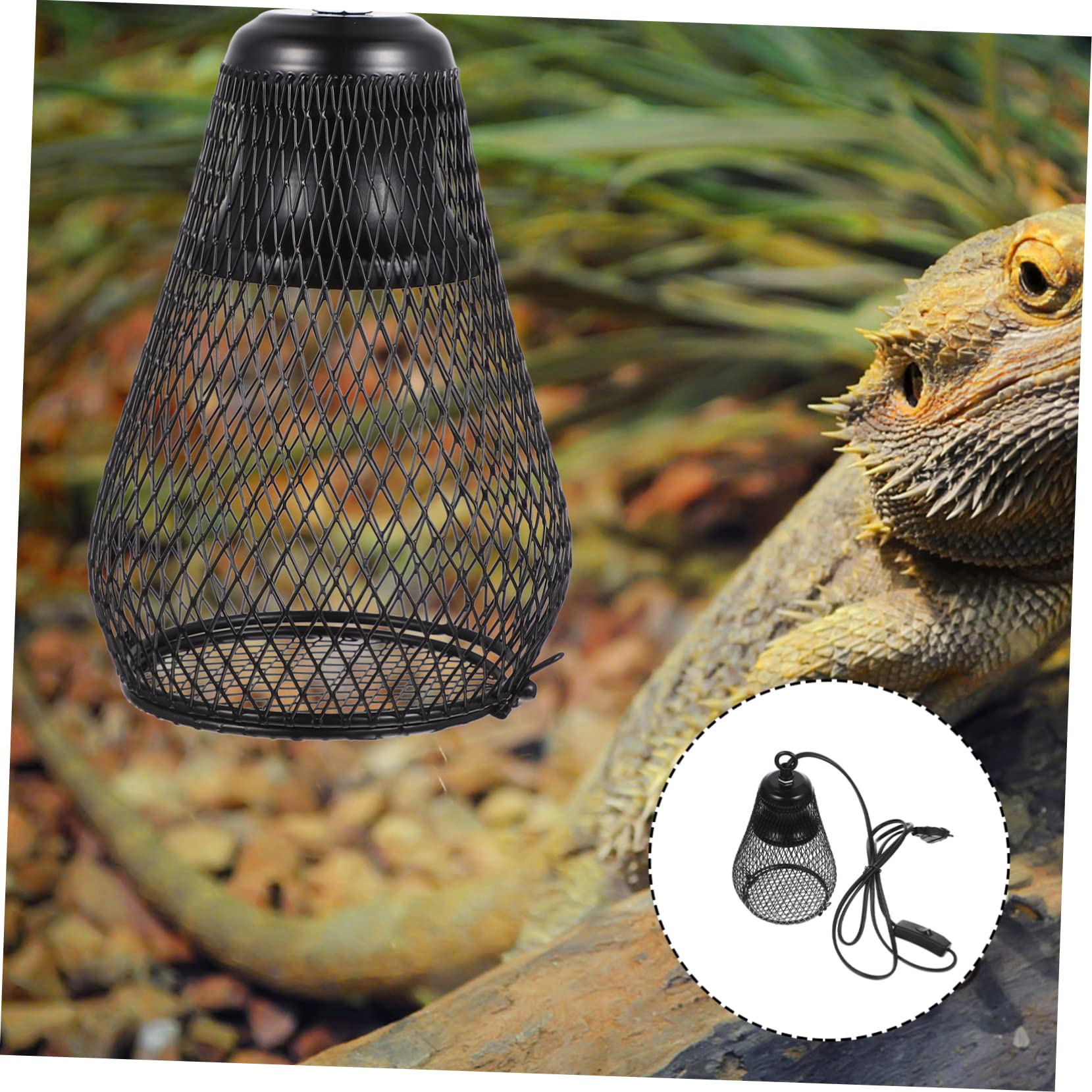 Supvox Reptilienlampenabdeckung Schutzabdeckung Schwarz aus Eisen mit Netzform zur Vermeidung von Verbrennungen Kronengecko Zubehör für Heizlampen Installieren im Pet Climbing Kasten