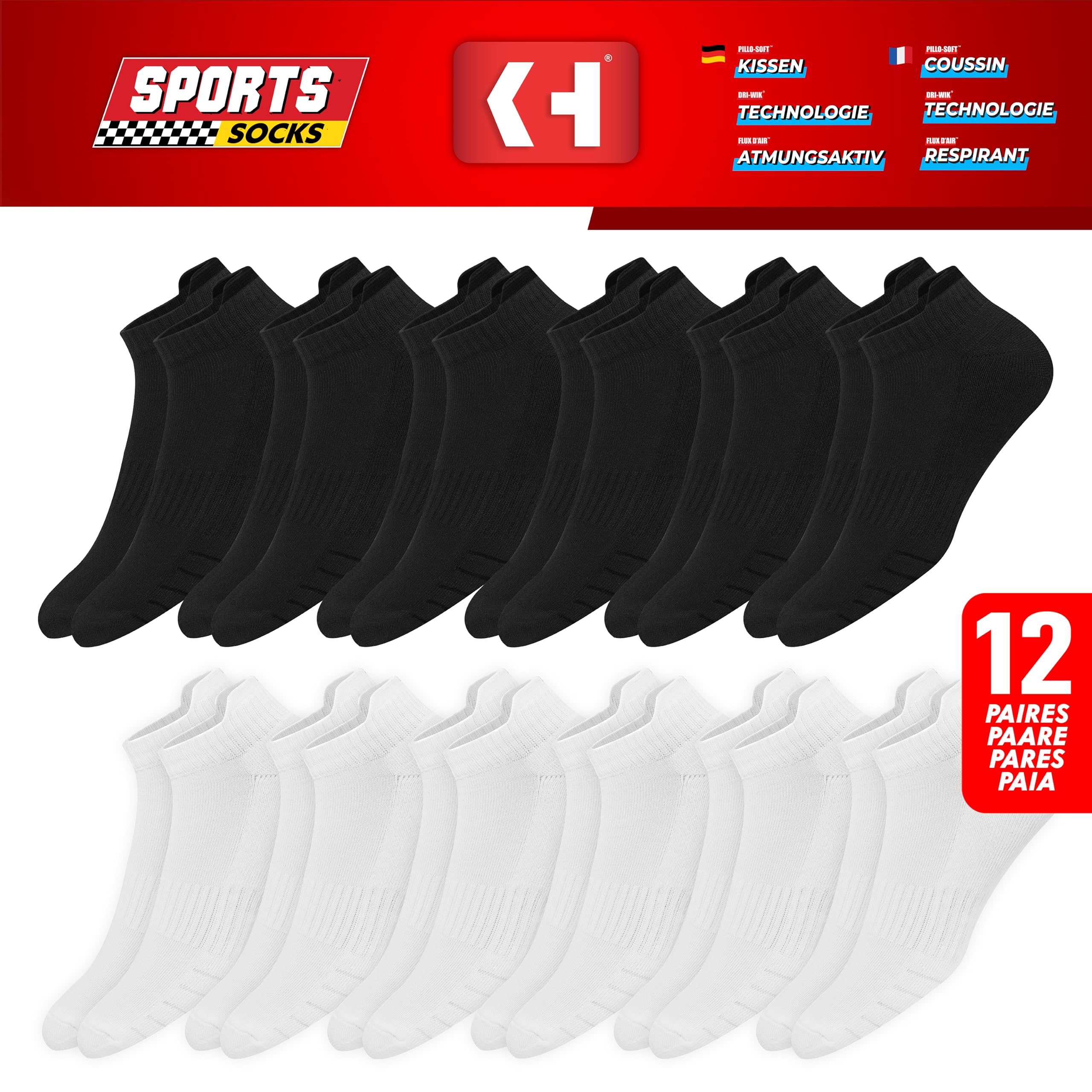 KOPNHAGN 12P calze uomo corti estivi spugna calzini corte donna running sportivi, 12 paia