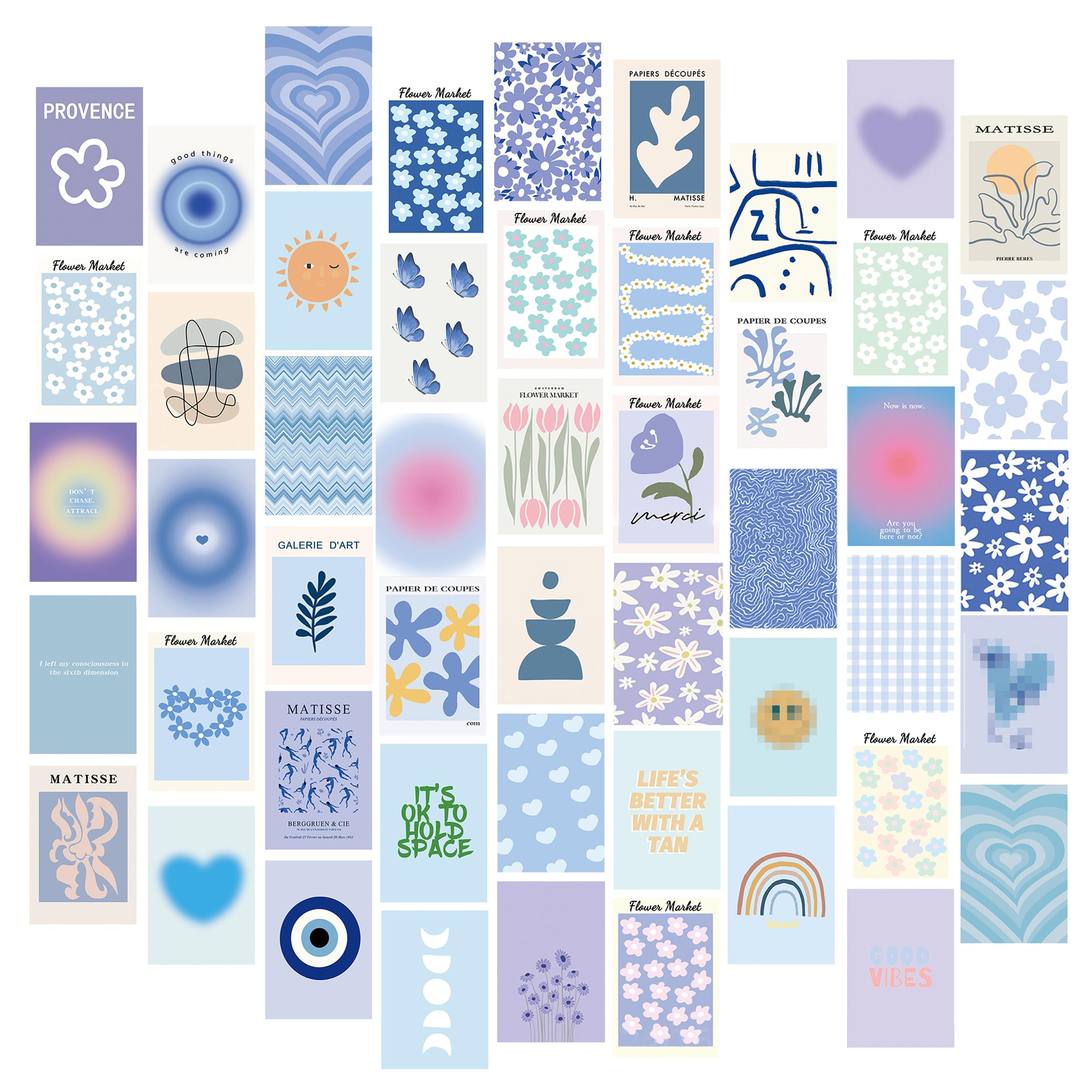 Piacolnic Women's Multicolor Danish Pastel Wall Collage Kit, 50 Pcs Aesthetic Room Decor, Preppy Bedroom Posters For Teen Girls