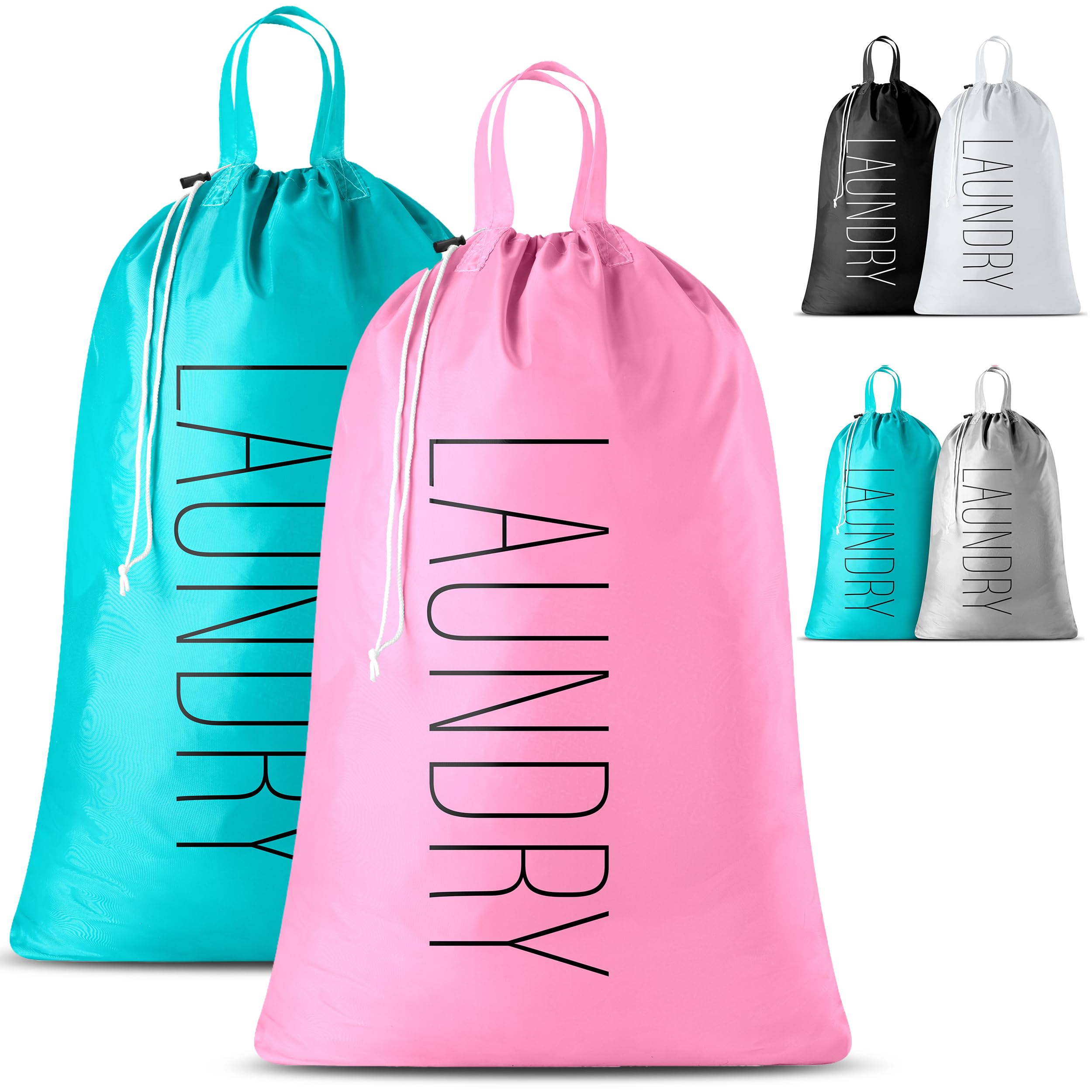 Travel Laundry Bag - 2-Pack - Fun Print Design Bags for Dirty Clothes Extra Large Capacity Durable Water