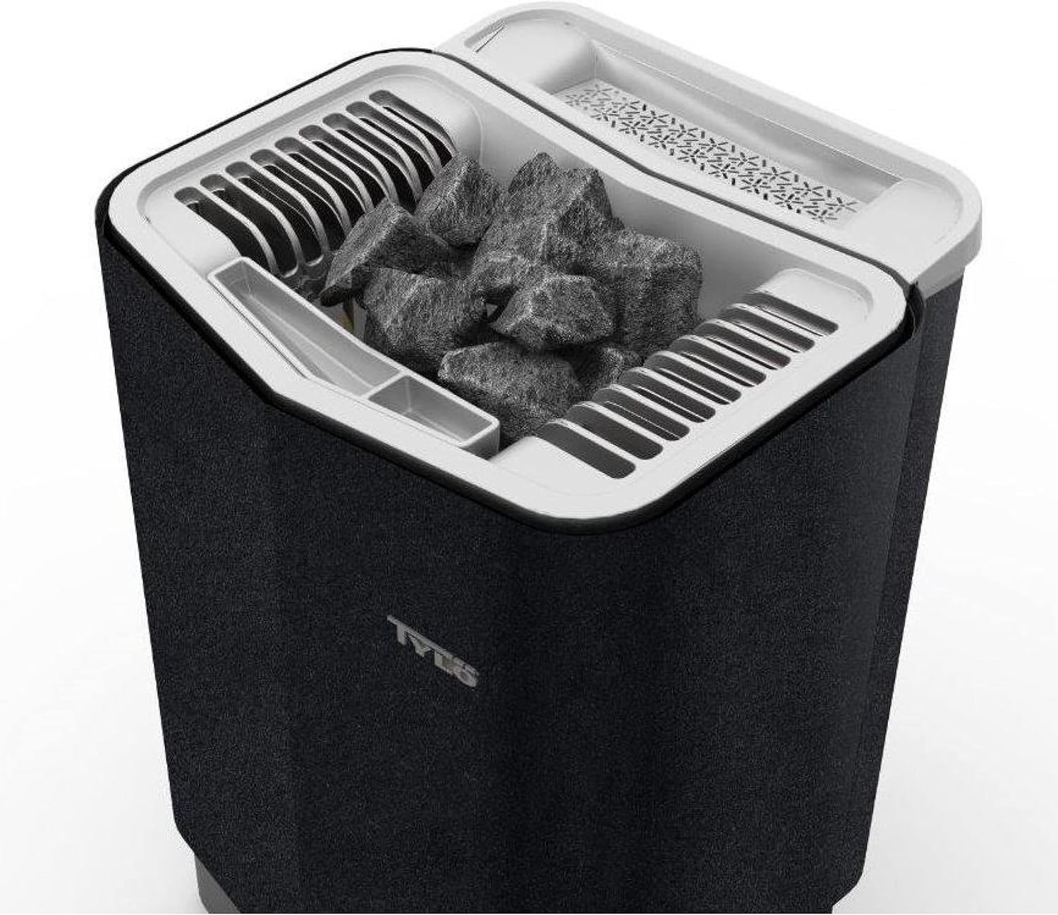 A dalt view of Tylö Sense Combi Pure 6 Sauna Heater with stones placed inside