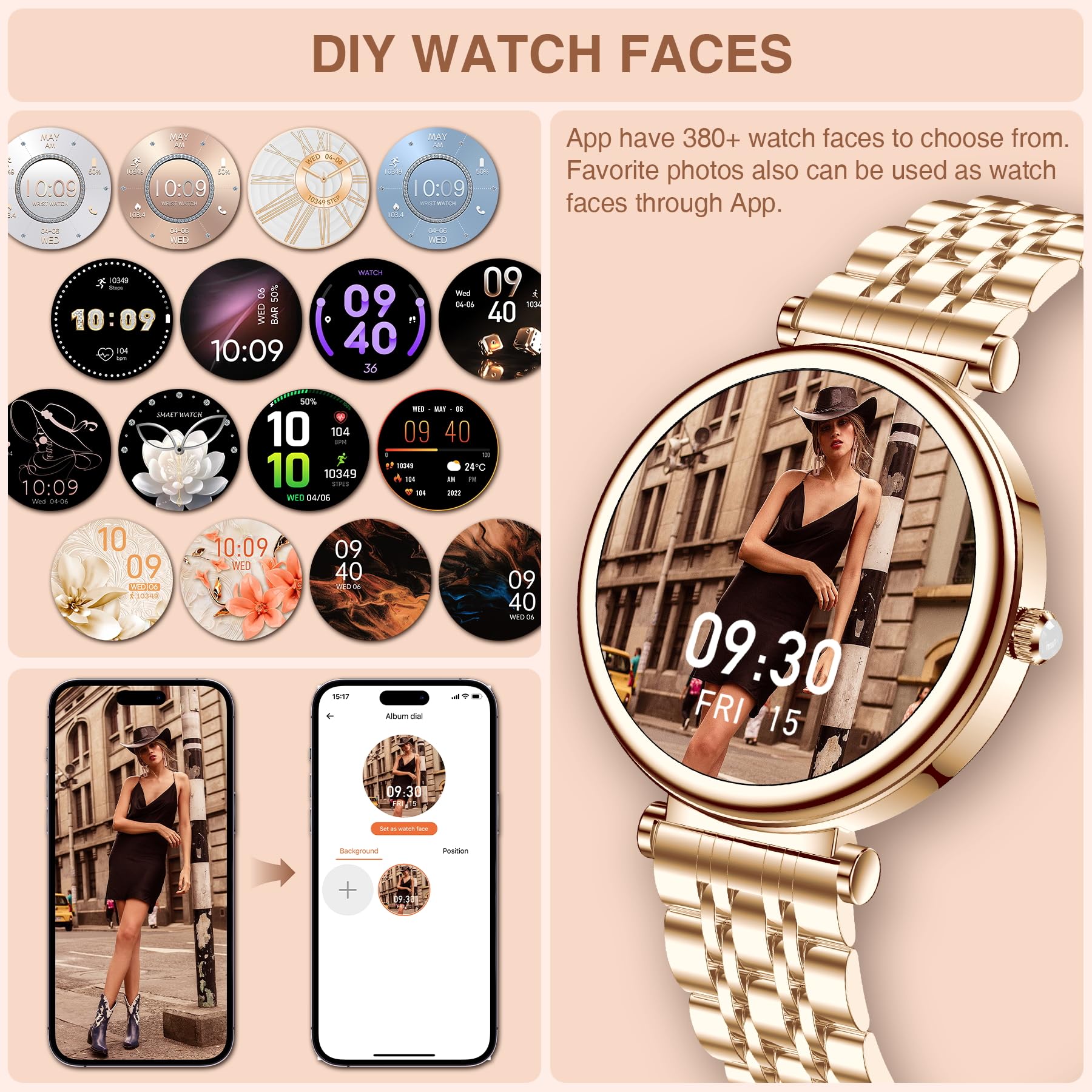 Betatree Smartwatch Donna con Effettua/Risposta Chiamate, 1,27" Orologio Digitale Fitness, 120+ Sportive Contapassi/Cronometro, Sonno/Cardiofrequenzimetro, Impermeabile IP67 Android/iOS Smart Watch