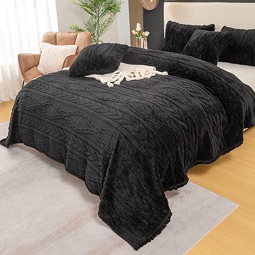 Miniatura 6 de YUSOKI - Cobija de vellón con diseño elegante en 3D, supersuave, acogedora y cálida, de felpa gruesa y esponjosa, para sofás, camas, sillas,