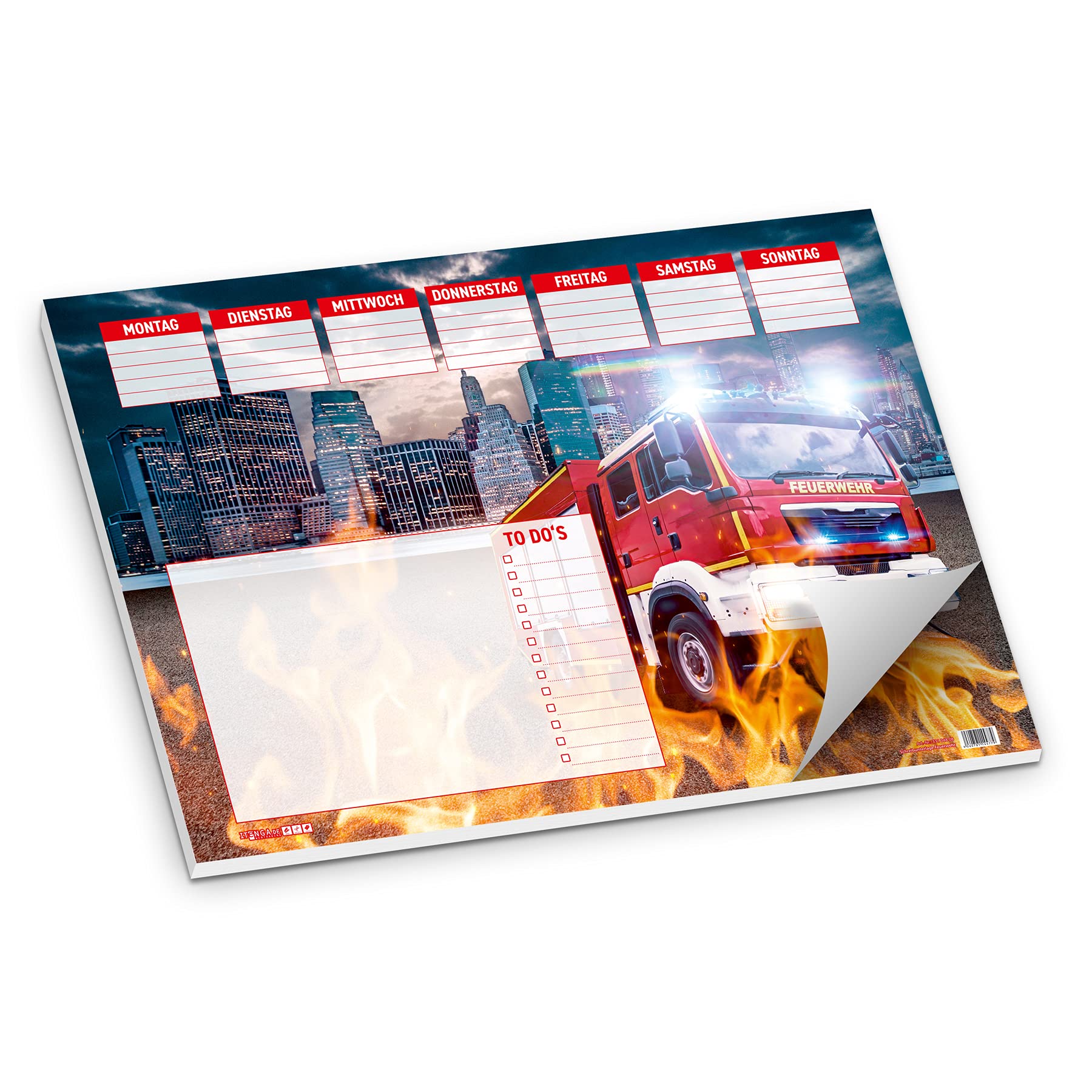 Itenga Schreibtischunterlage Feuerwehr – DIN A3, 50 Blatt, Naturpapier 80 g/m²