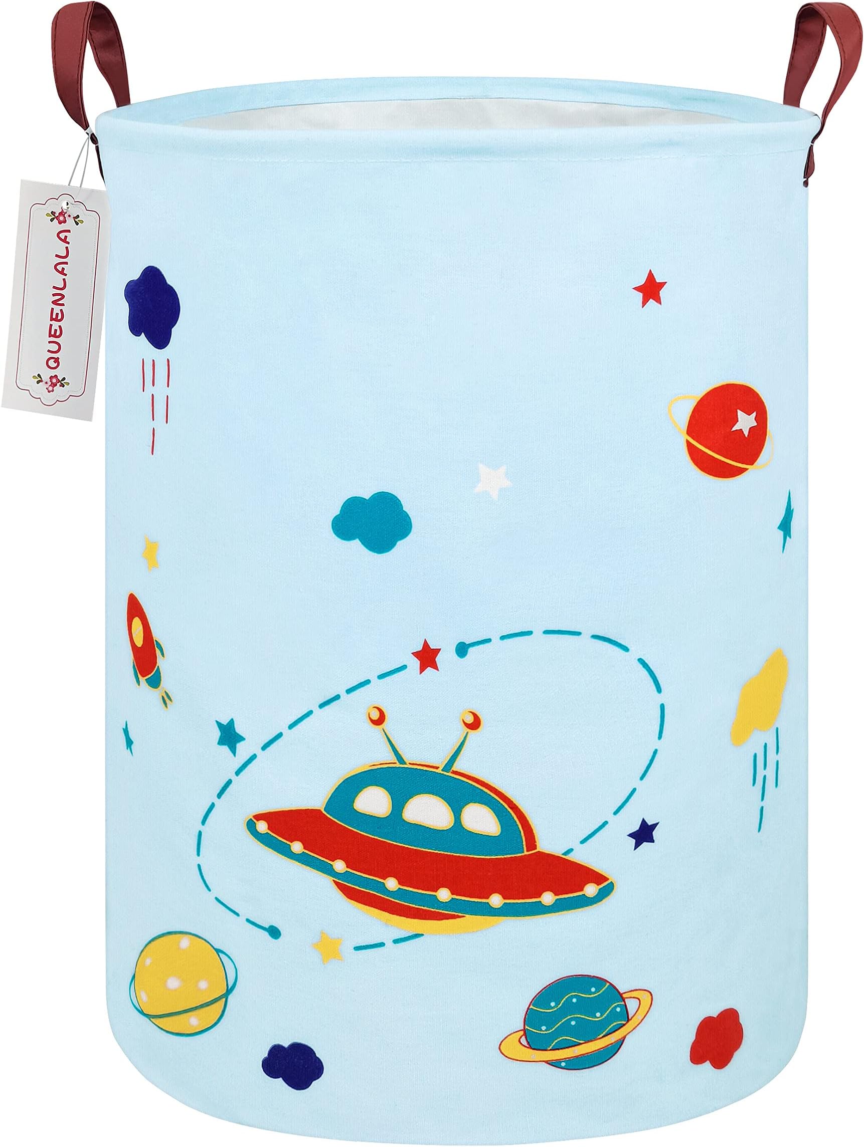 QUEENLALA Rectangular Laundry Hamper/Foldable Nursery Laundry Basket for Organizing/Storage Bin Baskets/Children Toy Office Bedroom/Toy Bin Closet Shelf Baskets (Round-Blue Universe