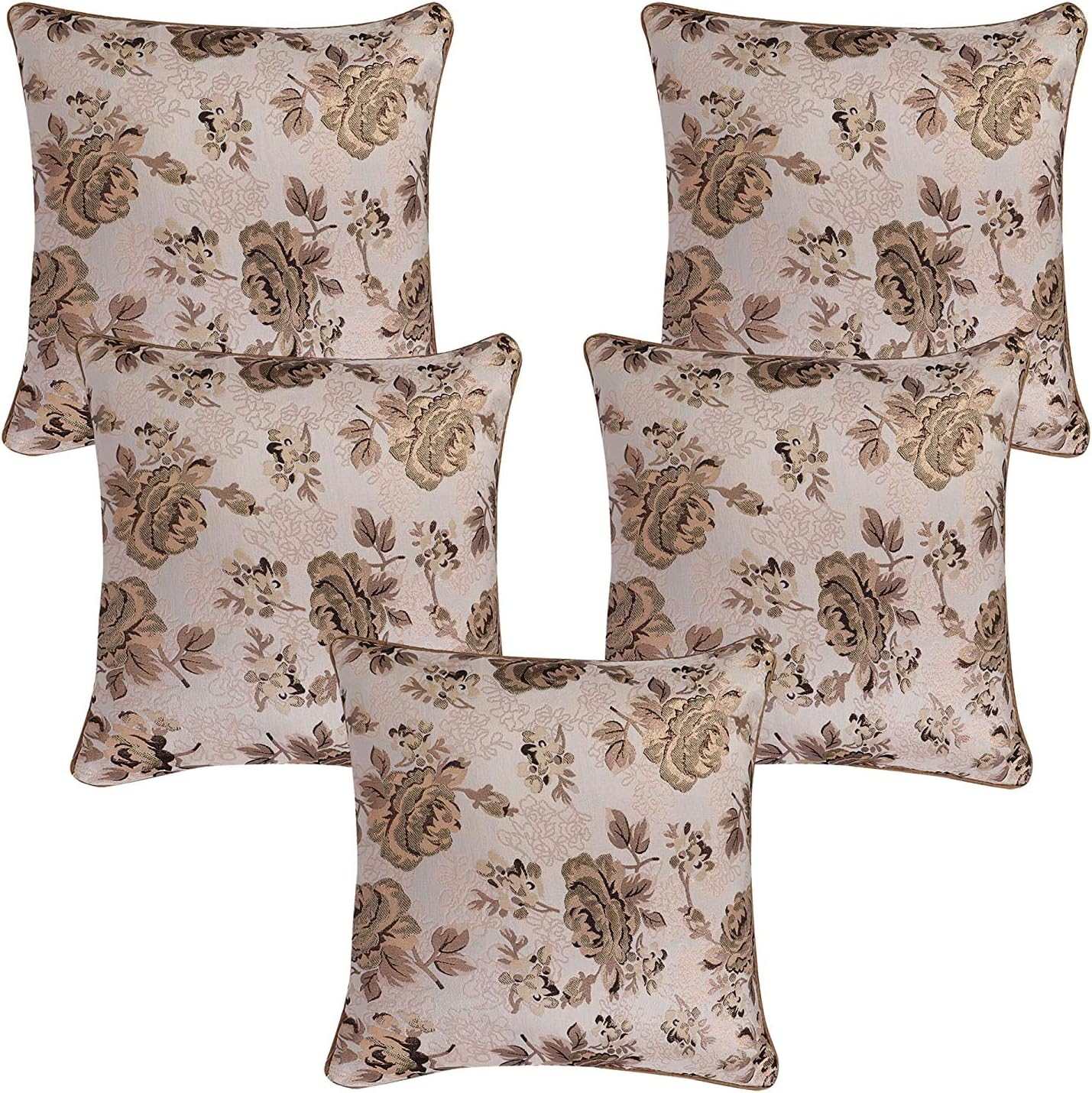 MONKDECORRose Piping Silk Cushion Cover 12x12 Inches (Golden) Set of 2 Pieces