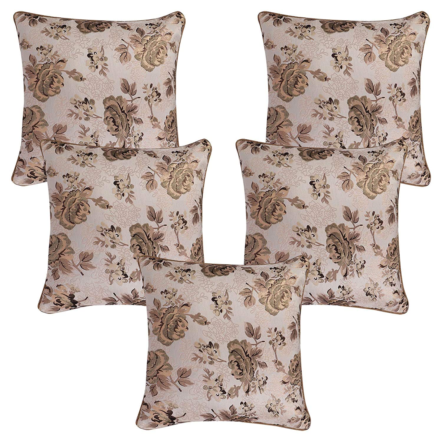 MONKDECORRose Piping Silk Cushion Cover 12x12 Inches (Golden) Set of 2 Pieces