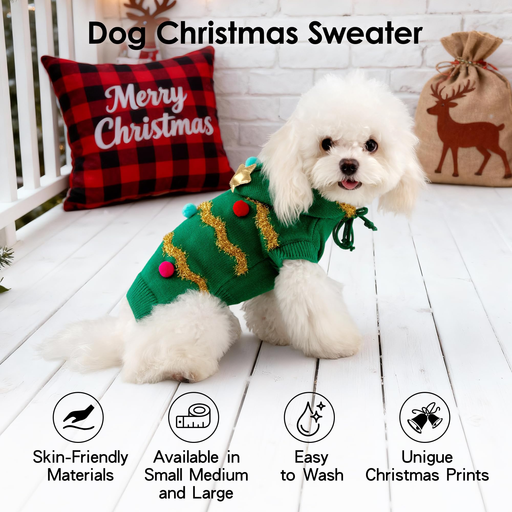Hunde-Pullover mit Schneemann-Motiv, Weihnachtsbaum, Größe 3XL