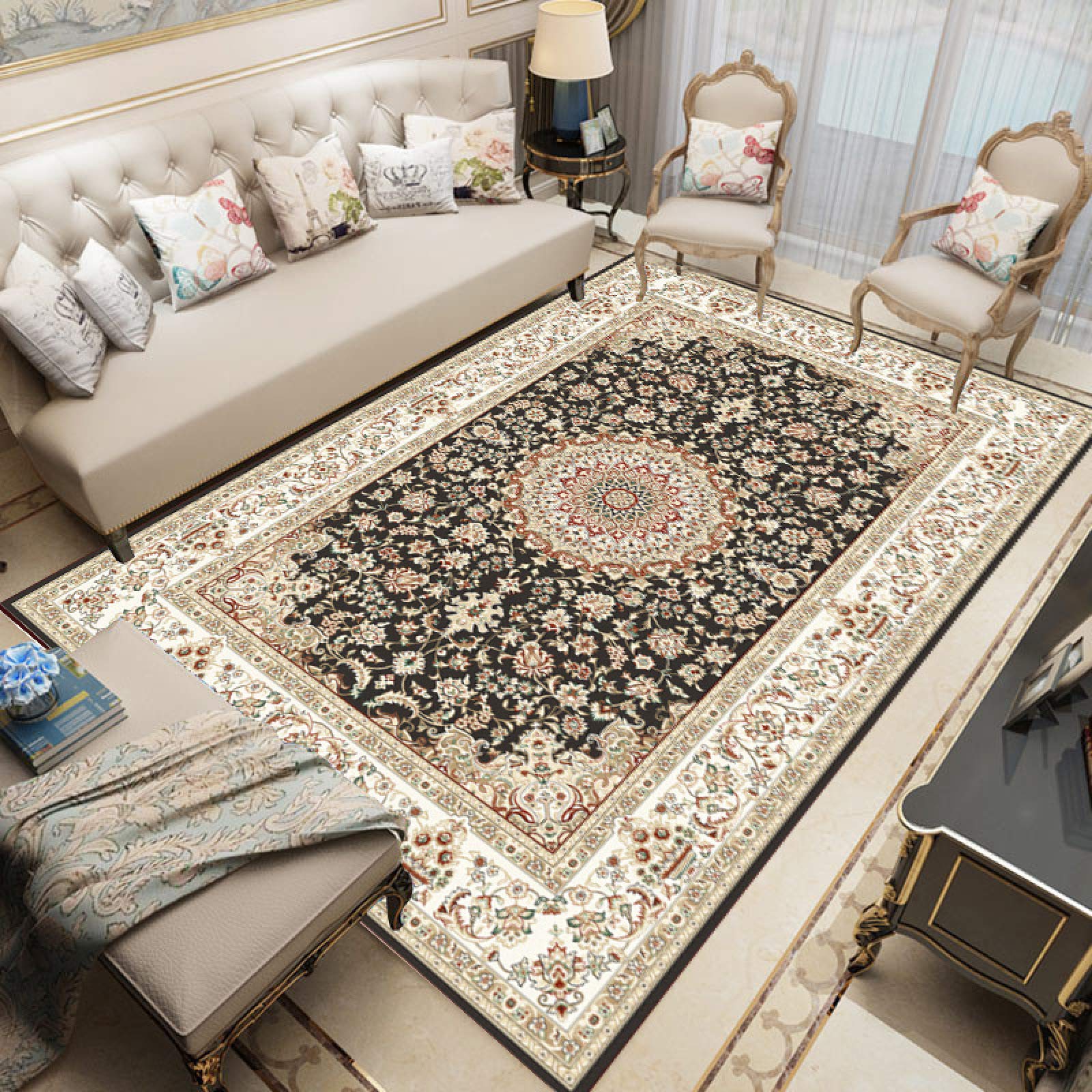 Grand tapis traditionnel pour salon et chambre au style chaleureux