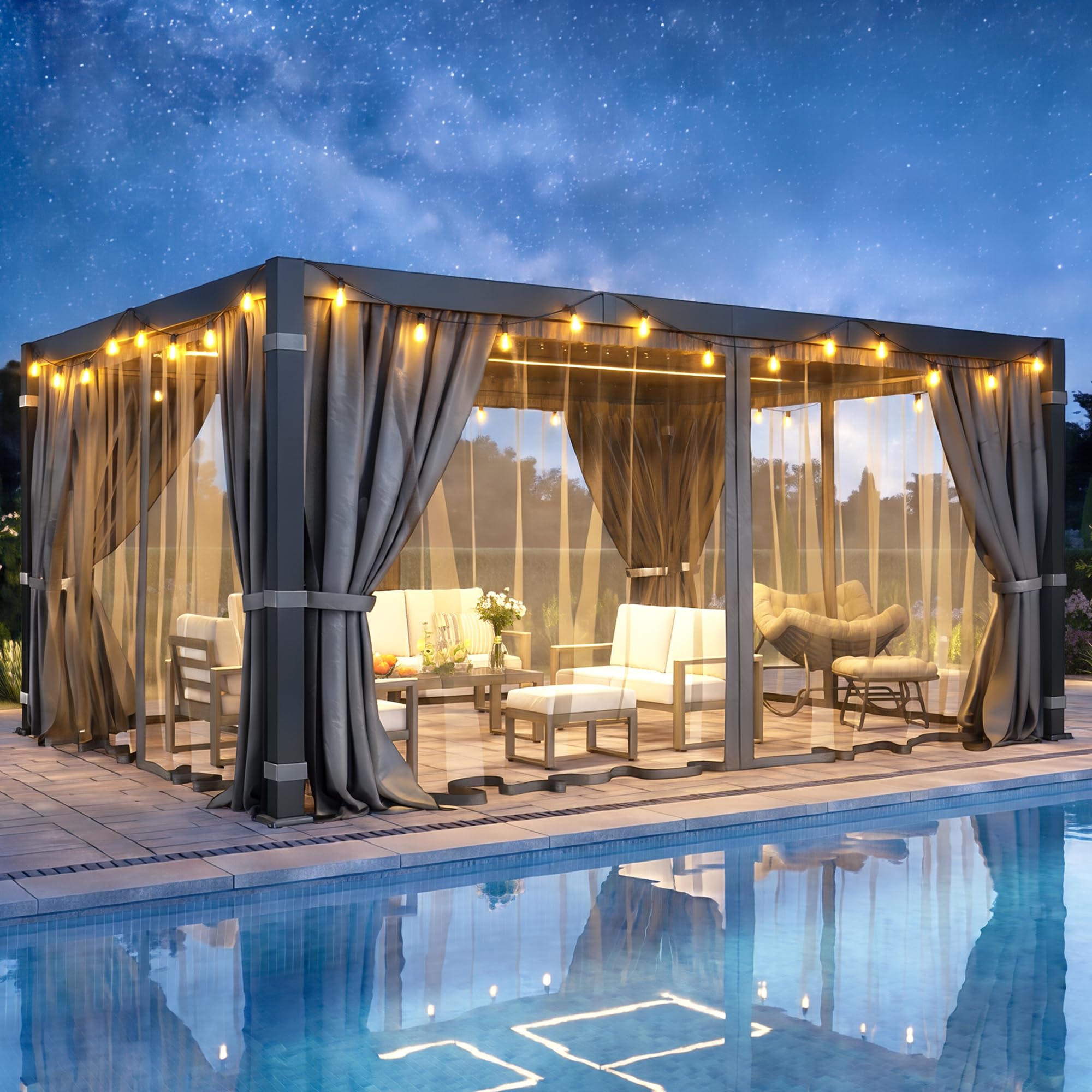 Pergola 12'x16' with Adjustable Roof & Thick Aluminum Frame for All Weather