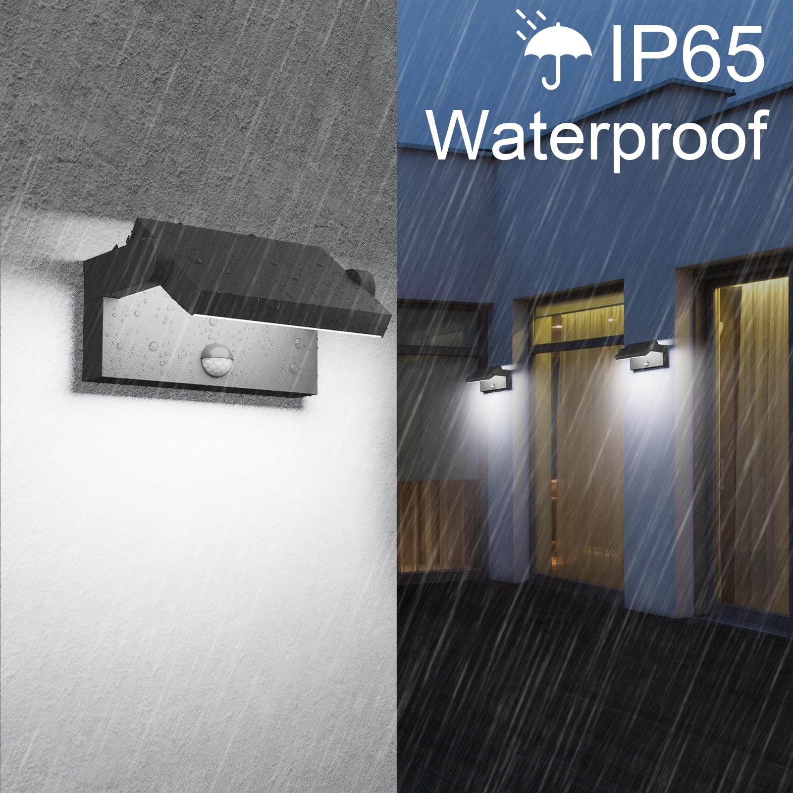 Klighten Lampa ścienna LED, 24 W, czujnik ruchu, IP65, lampa ścienna do wnętrz, na zewnątrz, panel obrotowy, lampa zewnętrzna do ogrodu, na taras, czarna, zimna biel 5700 – 6000 K | Wodoszczelność IP65, wychylny, materiał: aluminium, 1500 lumenów, do użyt