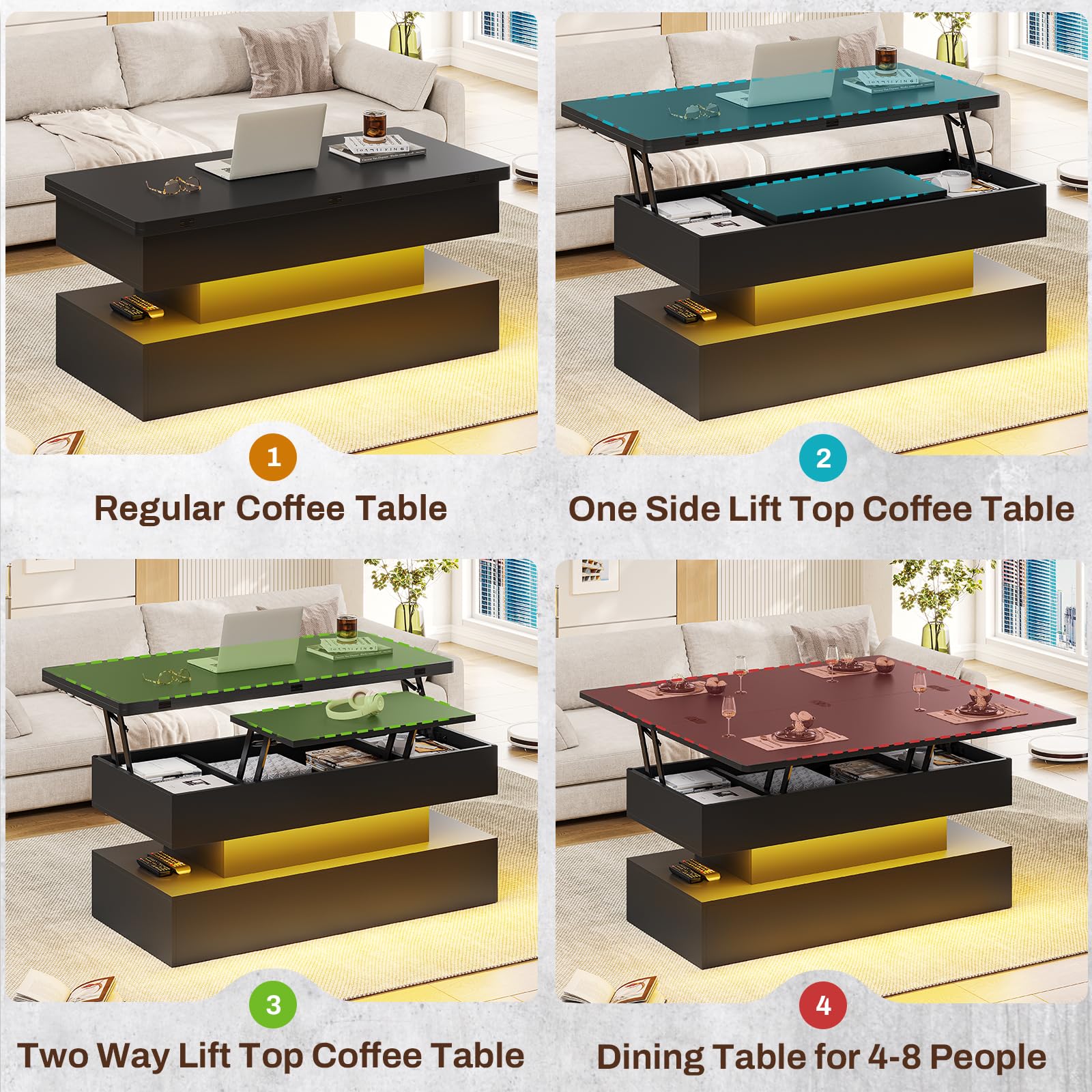 Snapklik.com : Itaar 40" Lift Top Coffee Table, 4 In 1 Coffee Table
